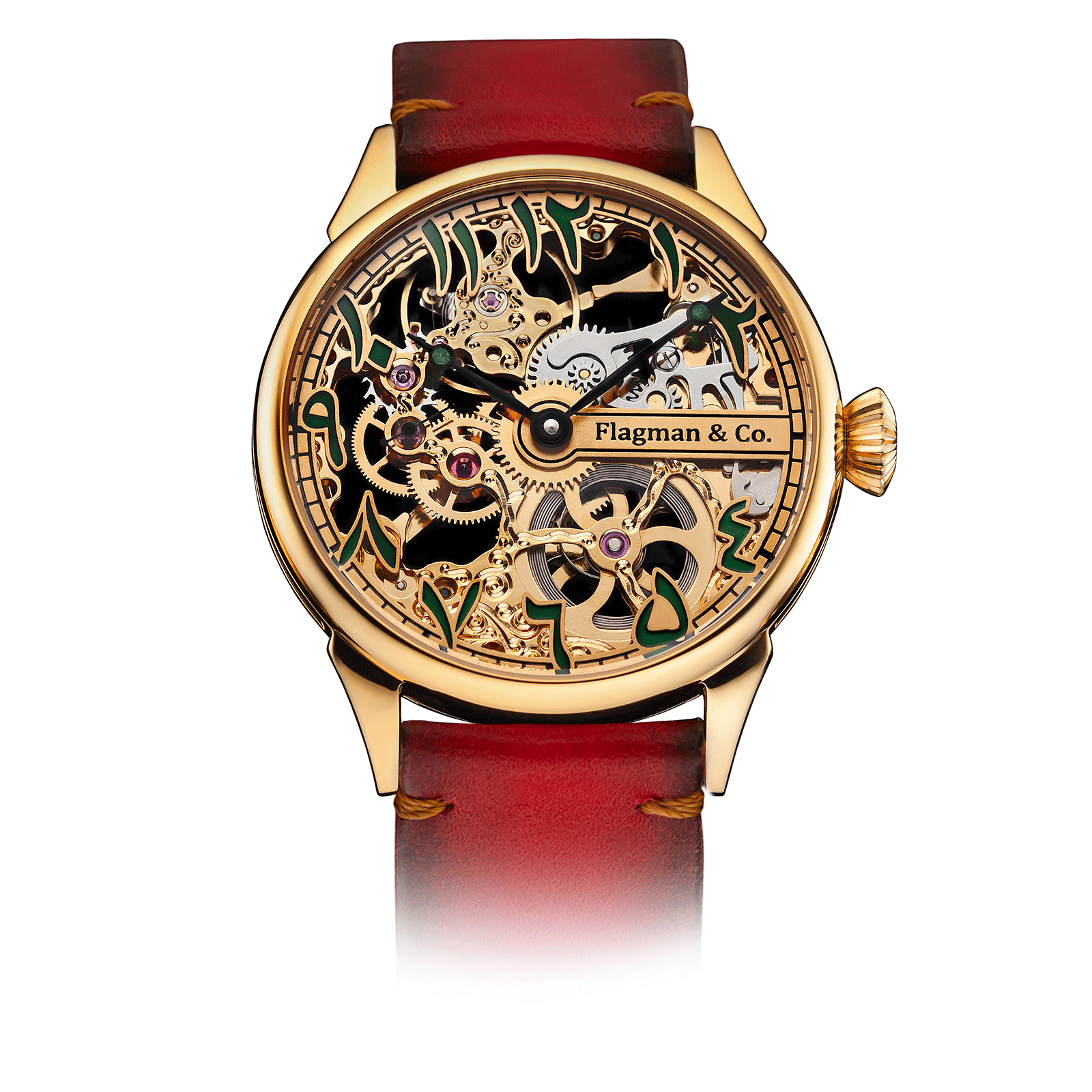 Red Strap Skeleton Watch – Arabic Emerald #color_red