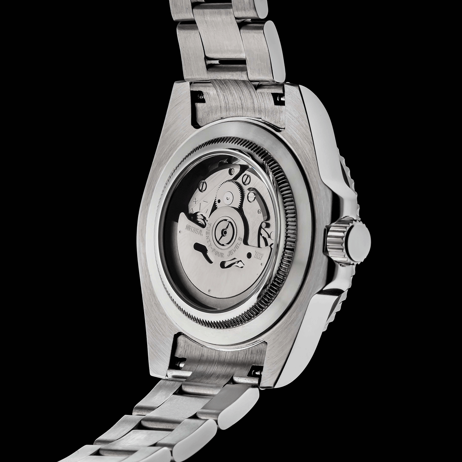 Handmade watch with mechanical movement on a black background