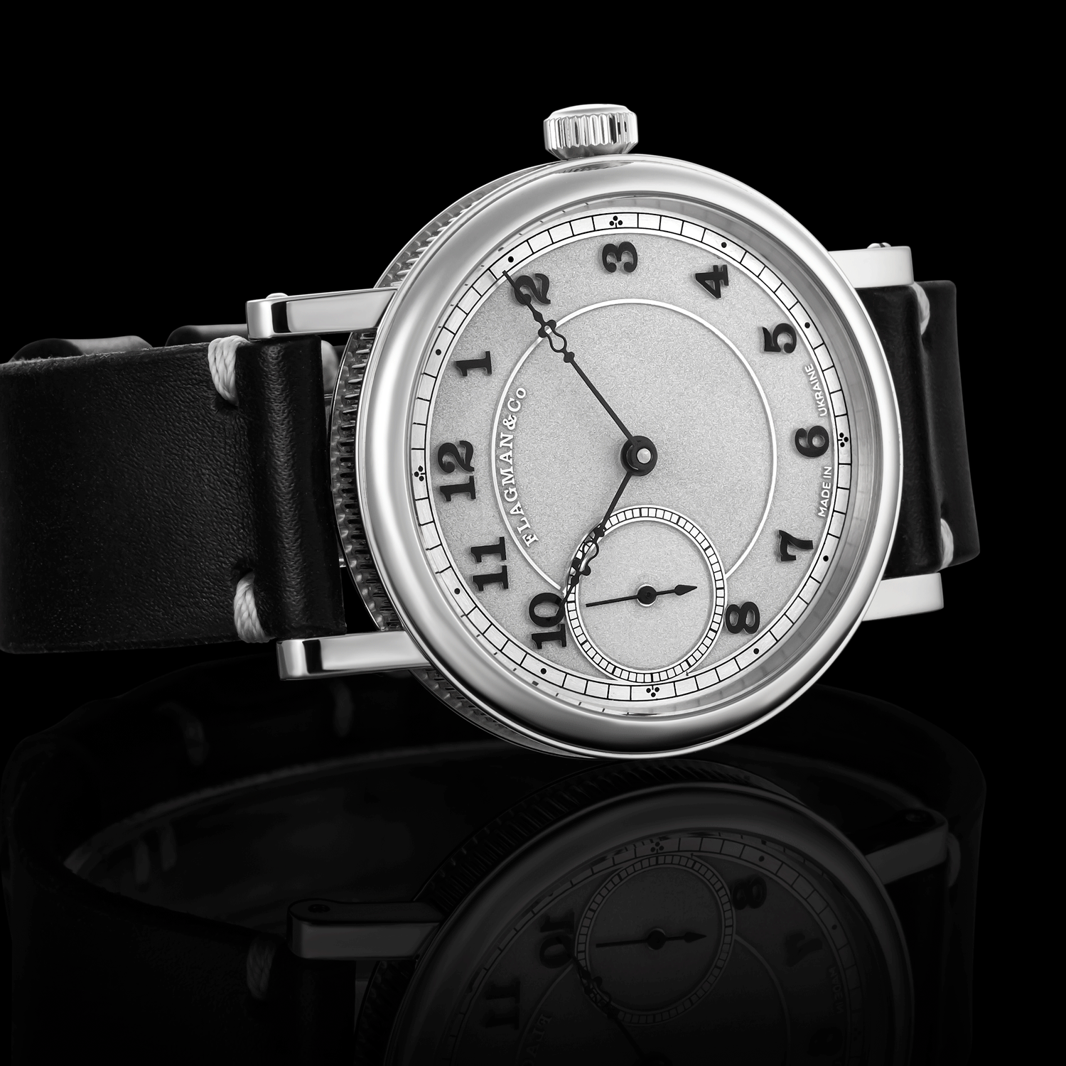 detailed front view of Bohemia Black handmade watch