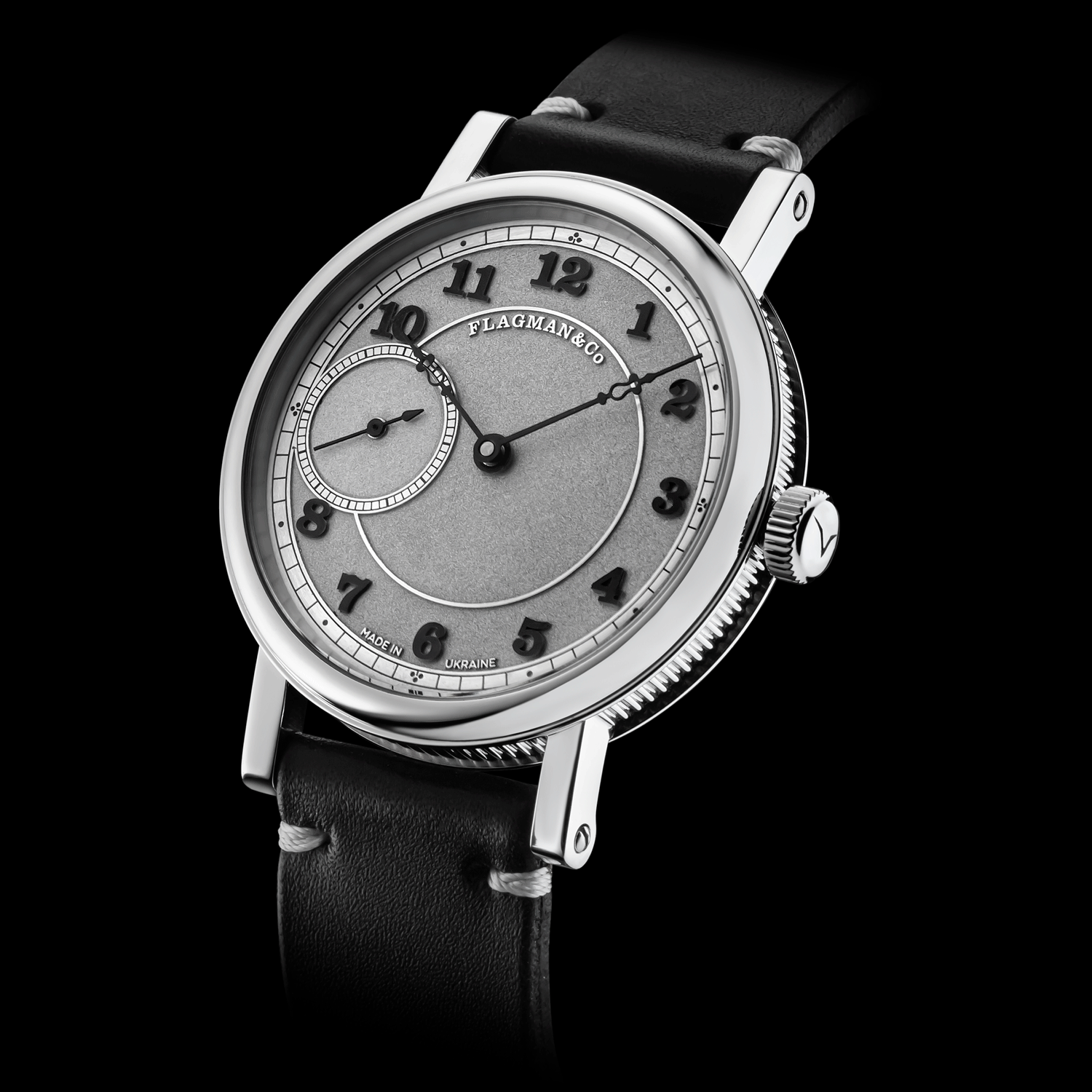 Front view detail of Bohemia Black handmade watch