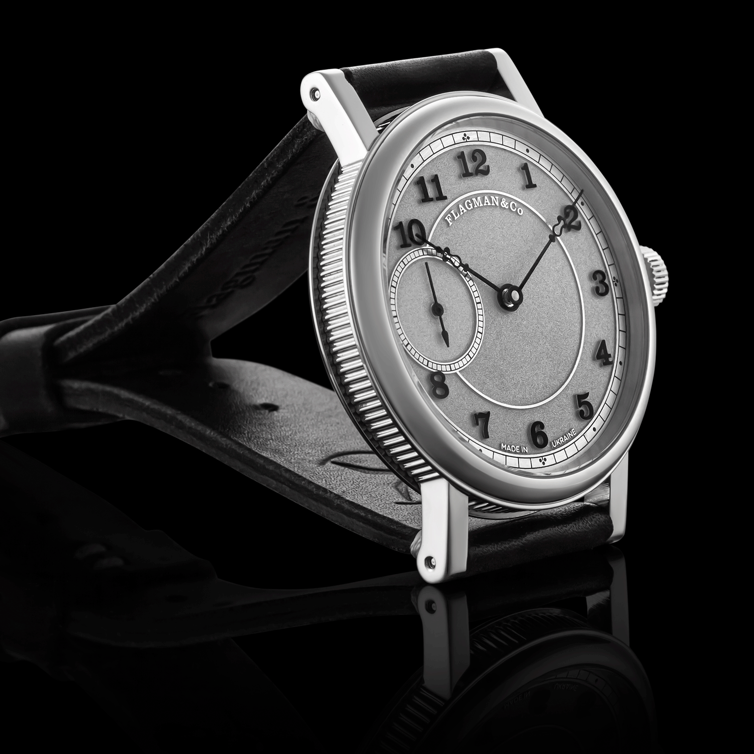 Detailed side view of Bohemia Black handmade watch