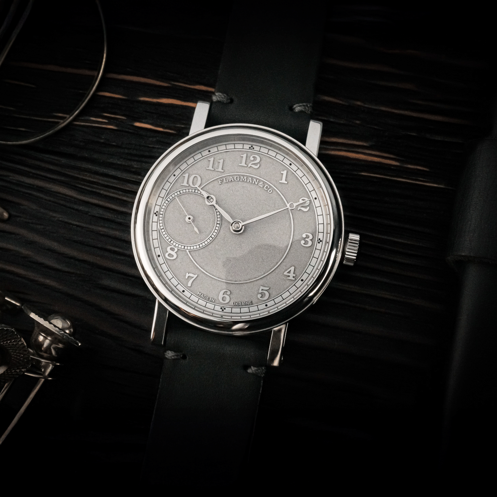 Lifestyle photo of Mechanical watch Bohemia Gray with detailed dial view