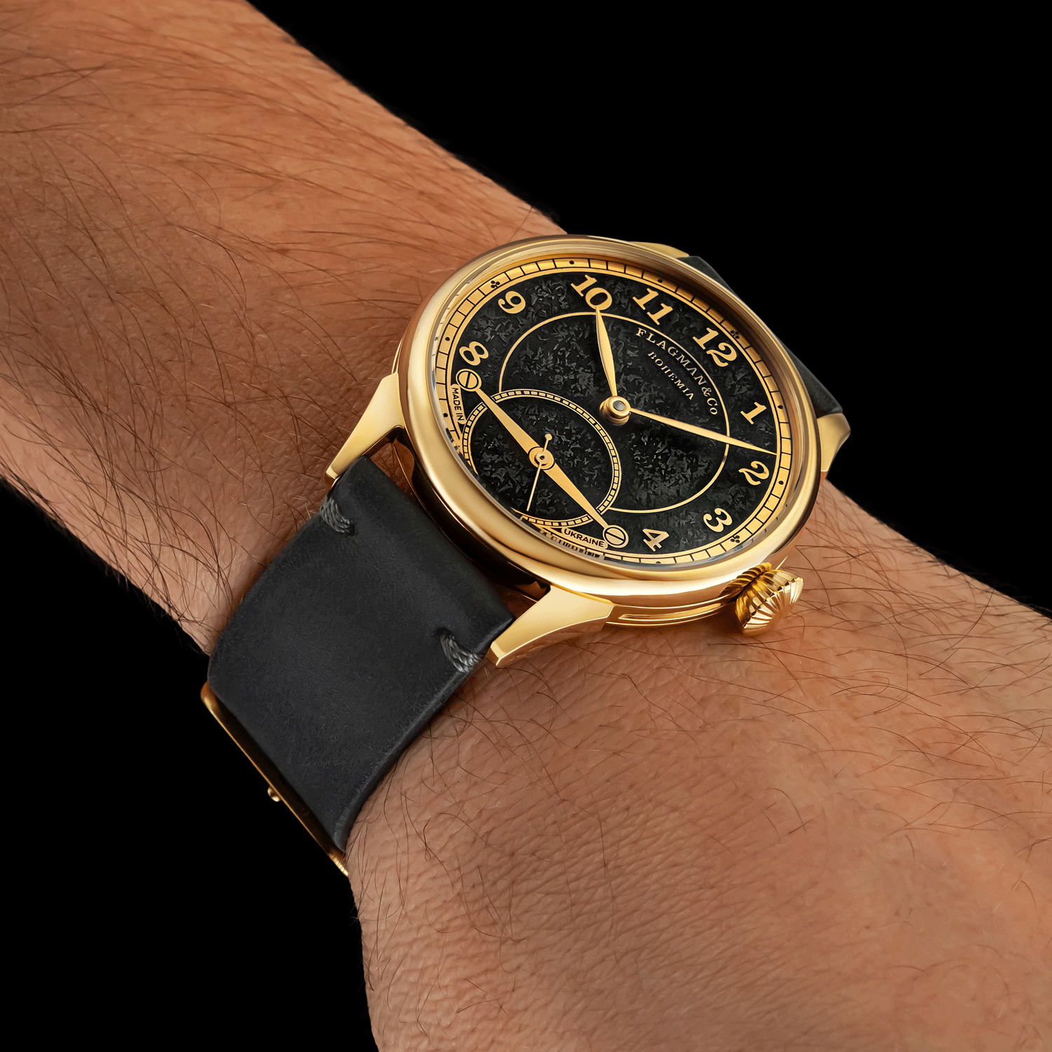 Front view of luxury watch worn on wrist