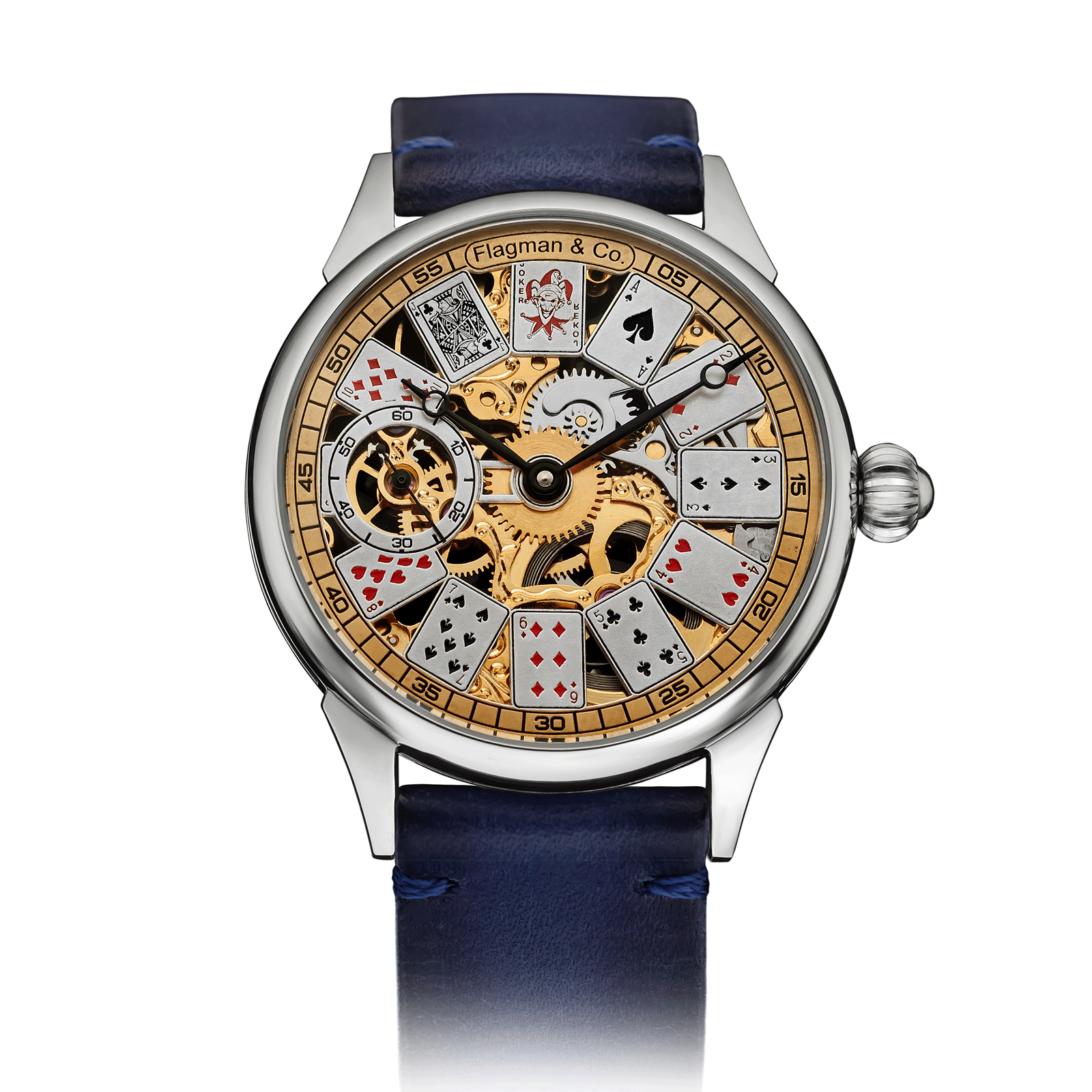 Blue Leather Strap on Card Table 2.0 Skeleton Watch #color_blue