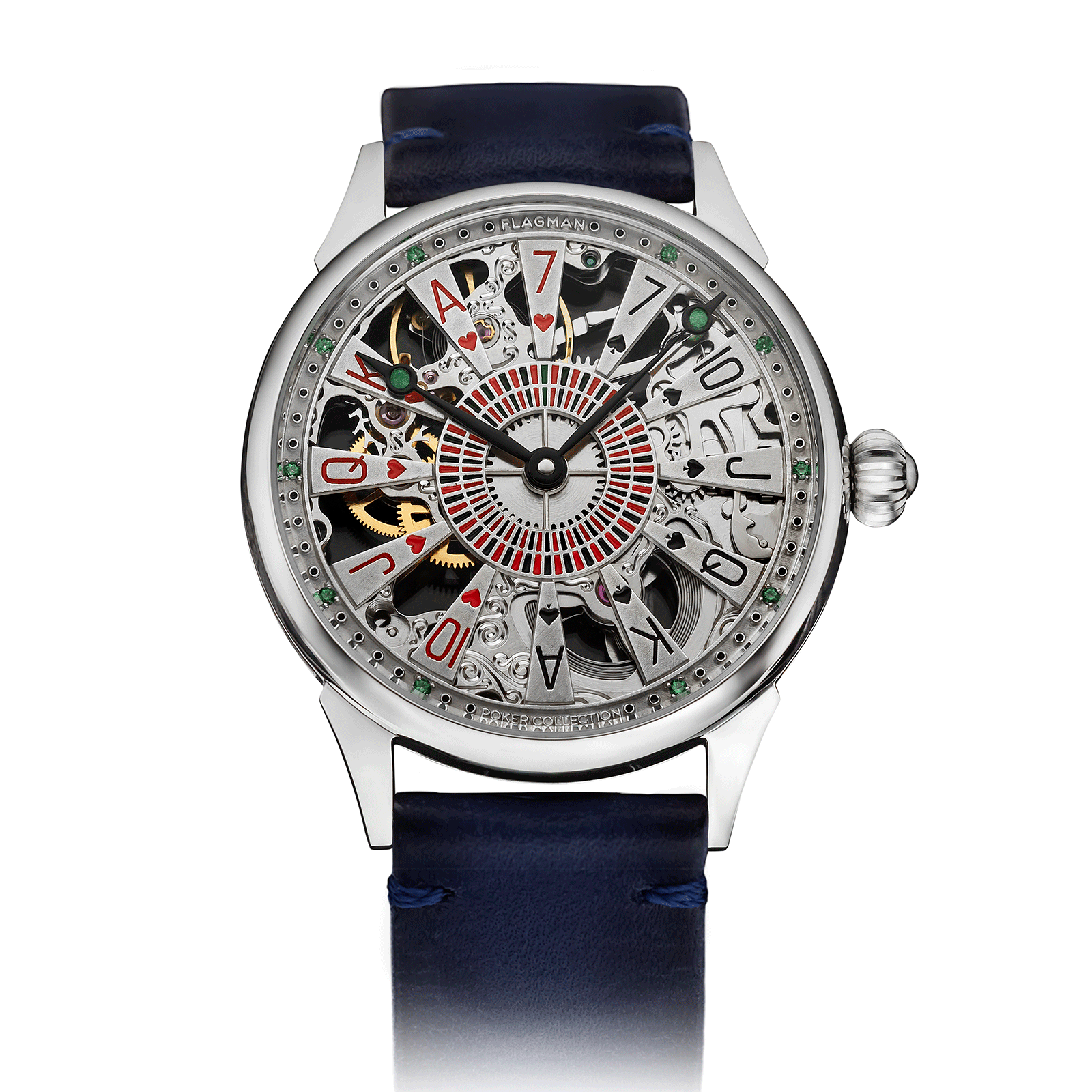 Blue Leather Strap on Card Aesthetics Casino Watch #color_blue