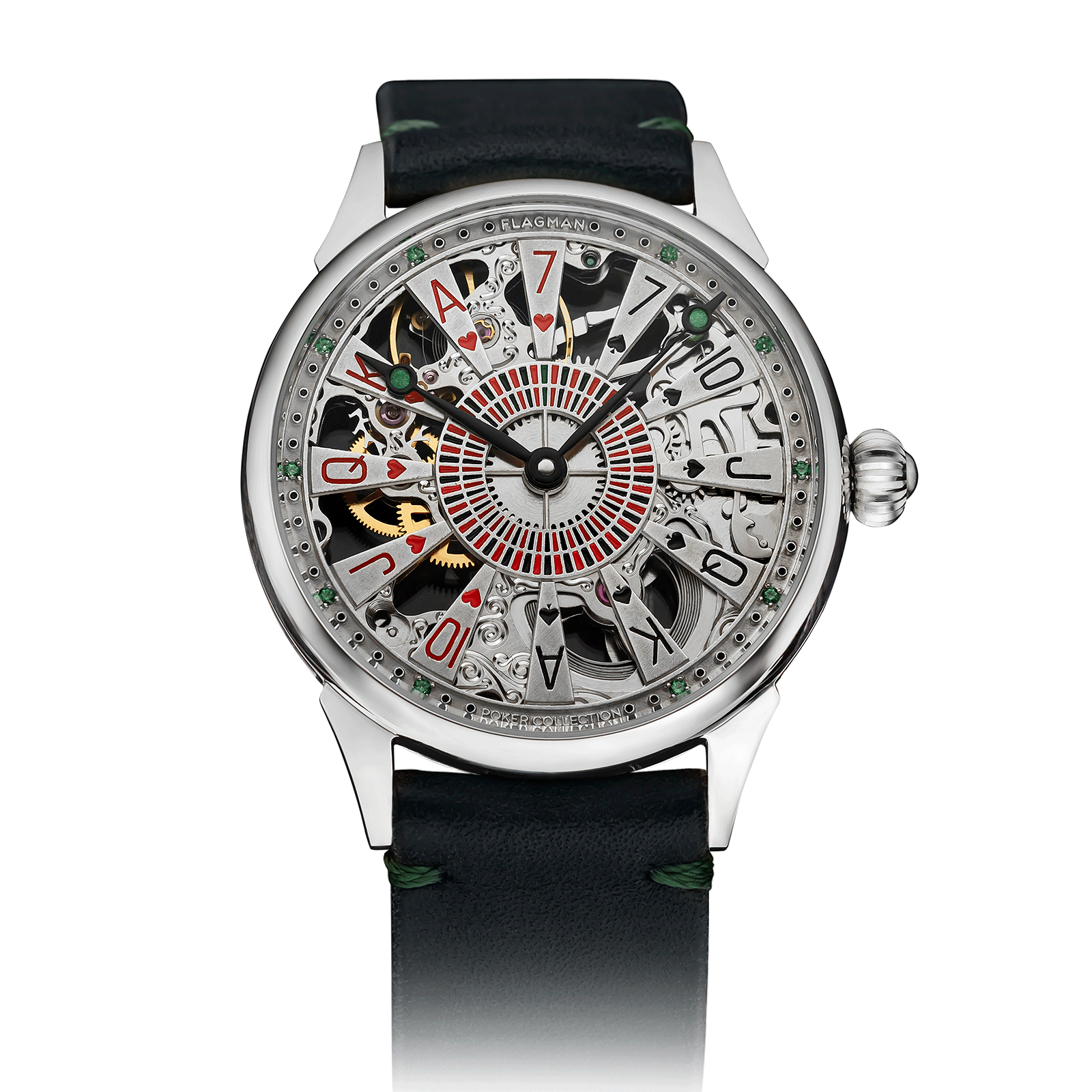 Card Aesthetics with Green Leather Strap – Skeleton Watch #color_green