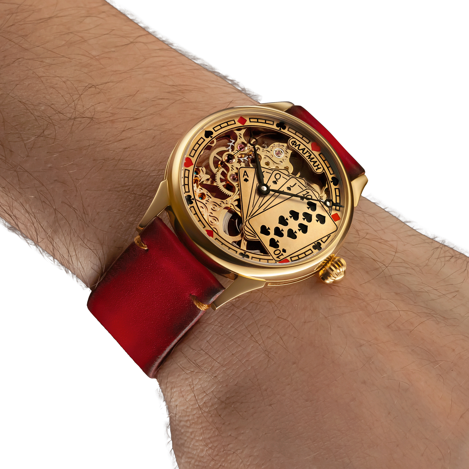 Skeleton watch worn on wrist – handmade style