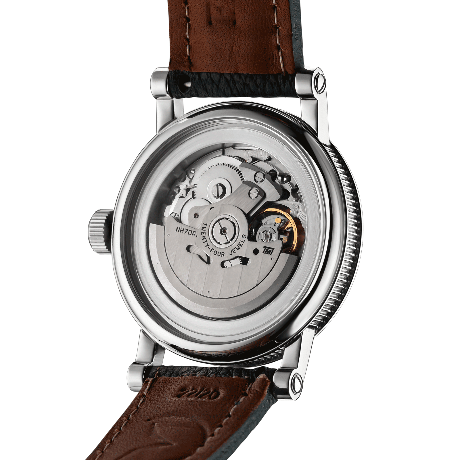 Back view of Mechanical watch Checkmate mini Green – exposed movement