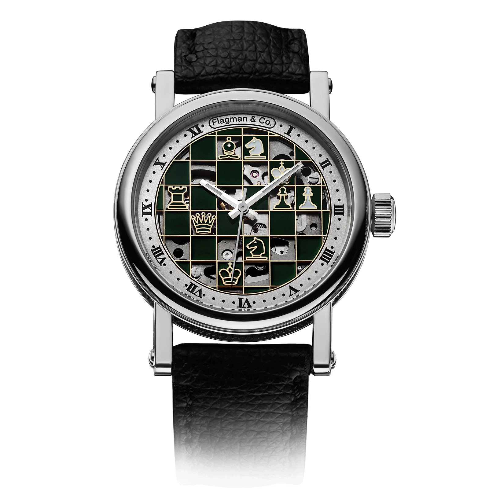 Checkmate mini Green handmade watch – Black Strap #color_black