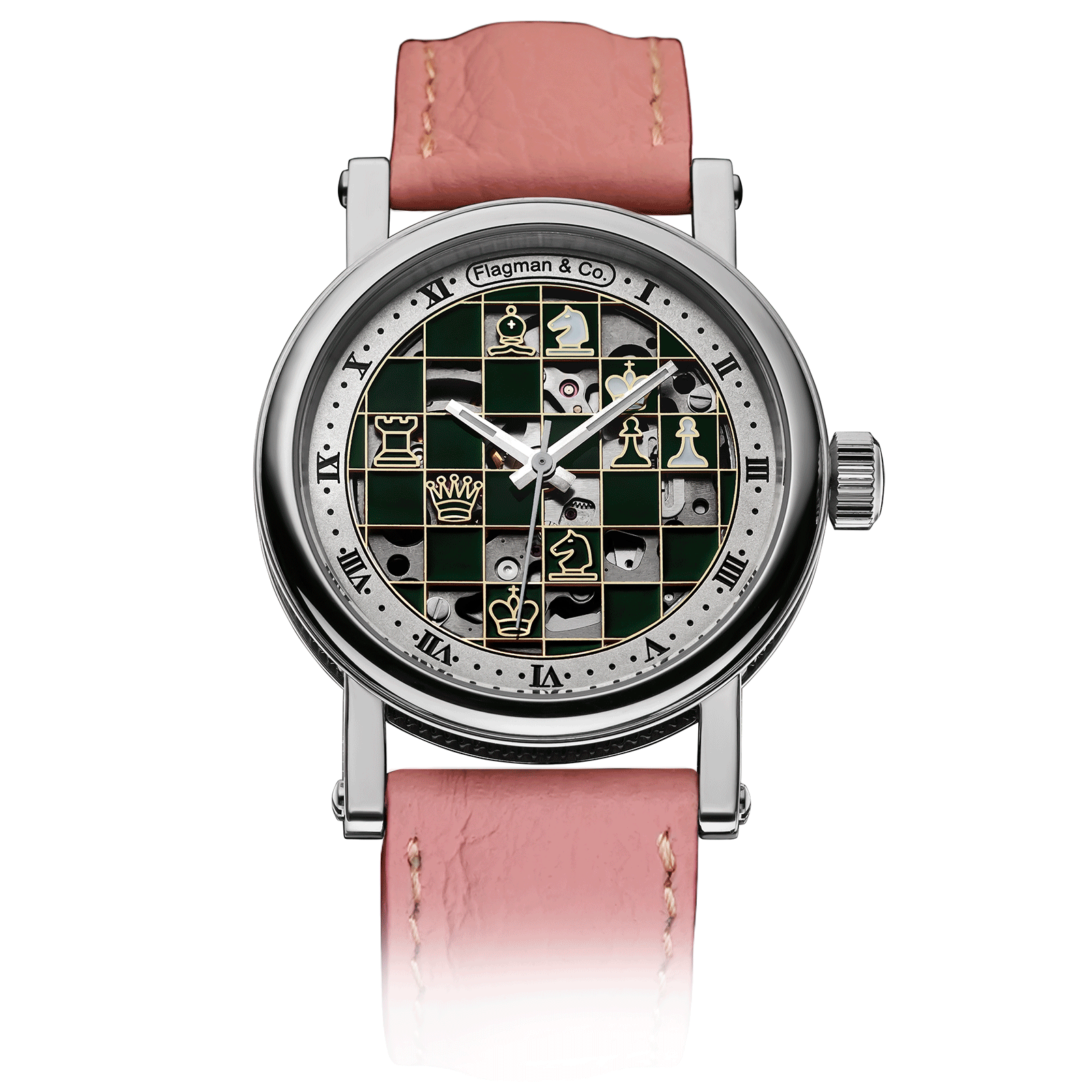 Checkmate mini Green - Engraved watch – Pink Strap #color_pink