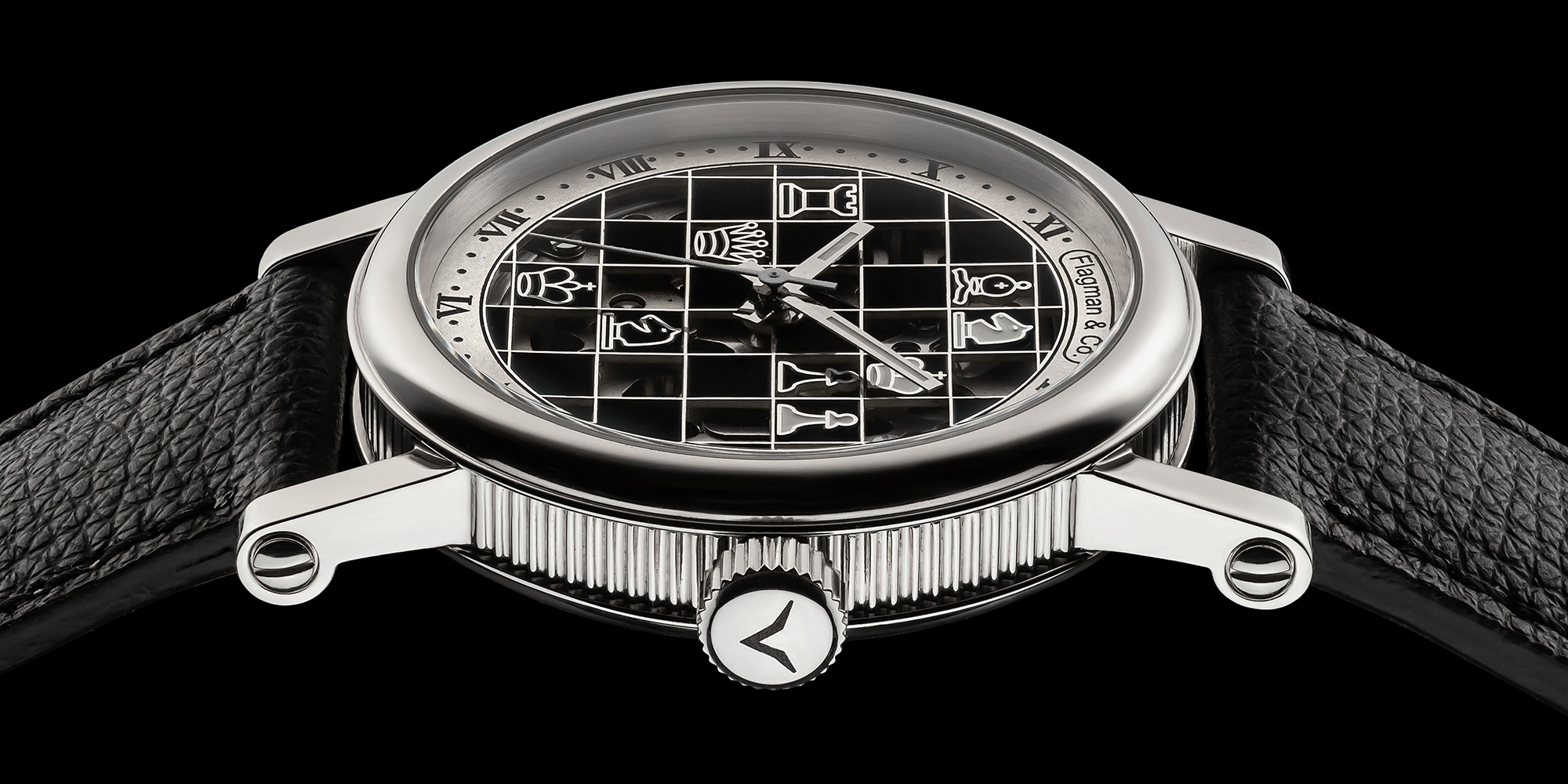 Close-up of Chess Skeleton Automatic watch crown