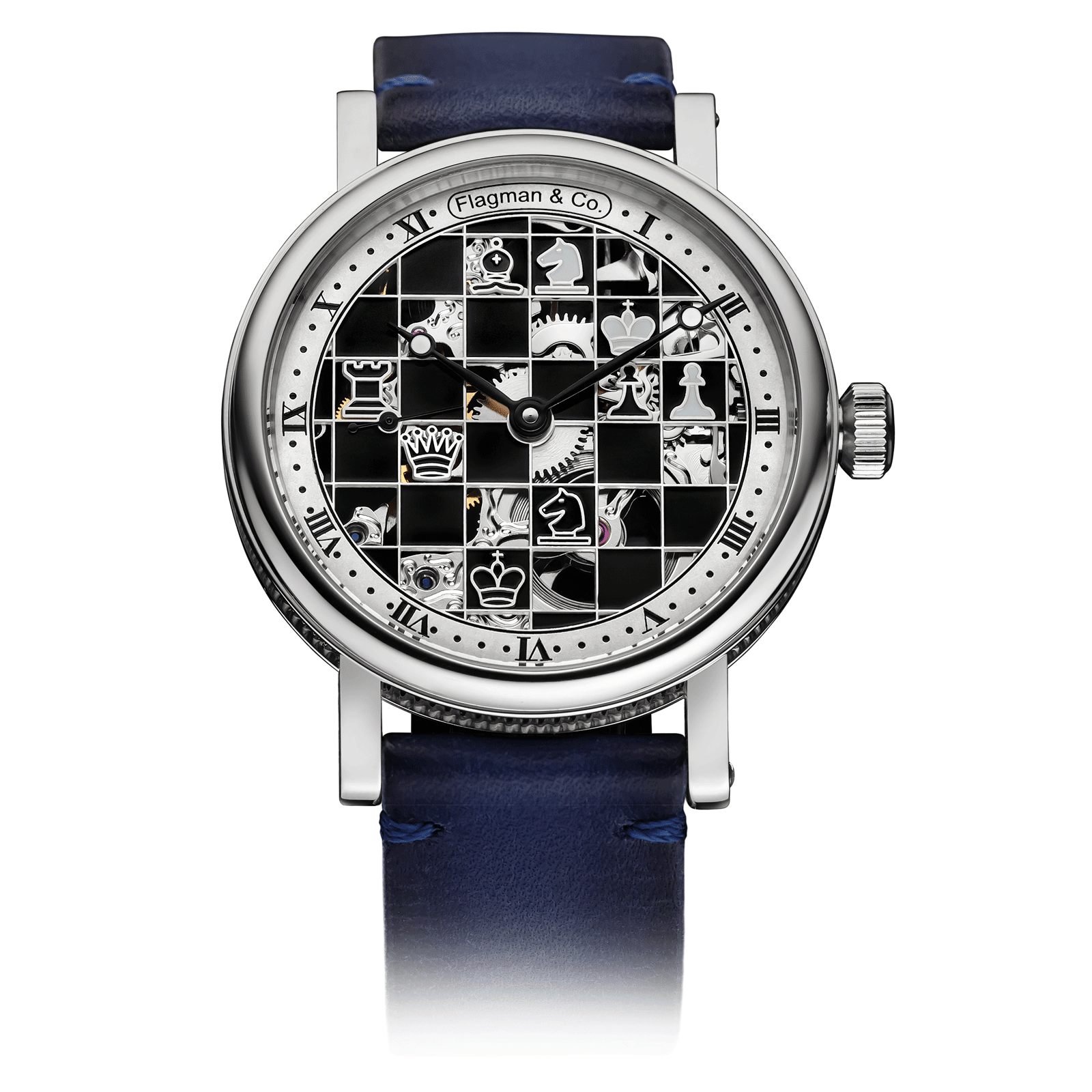 Blue Leather Strap on Chess Watch #color_blue