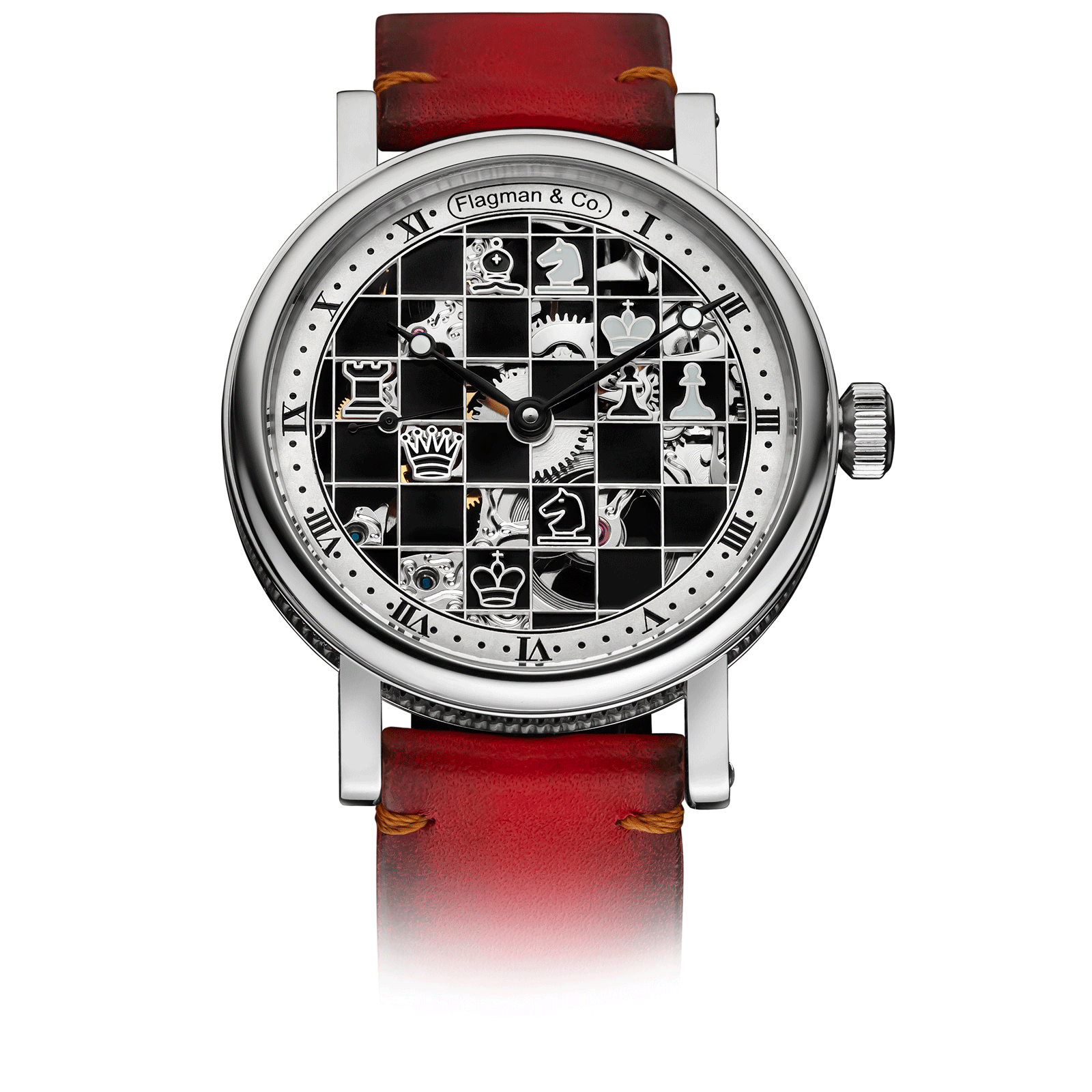 Red Strap Mechanical Watch – Chess watch #color_red