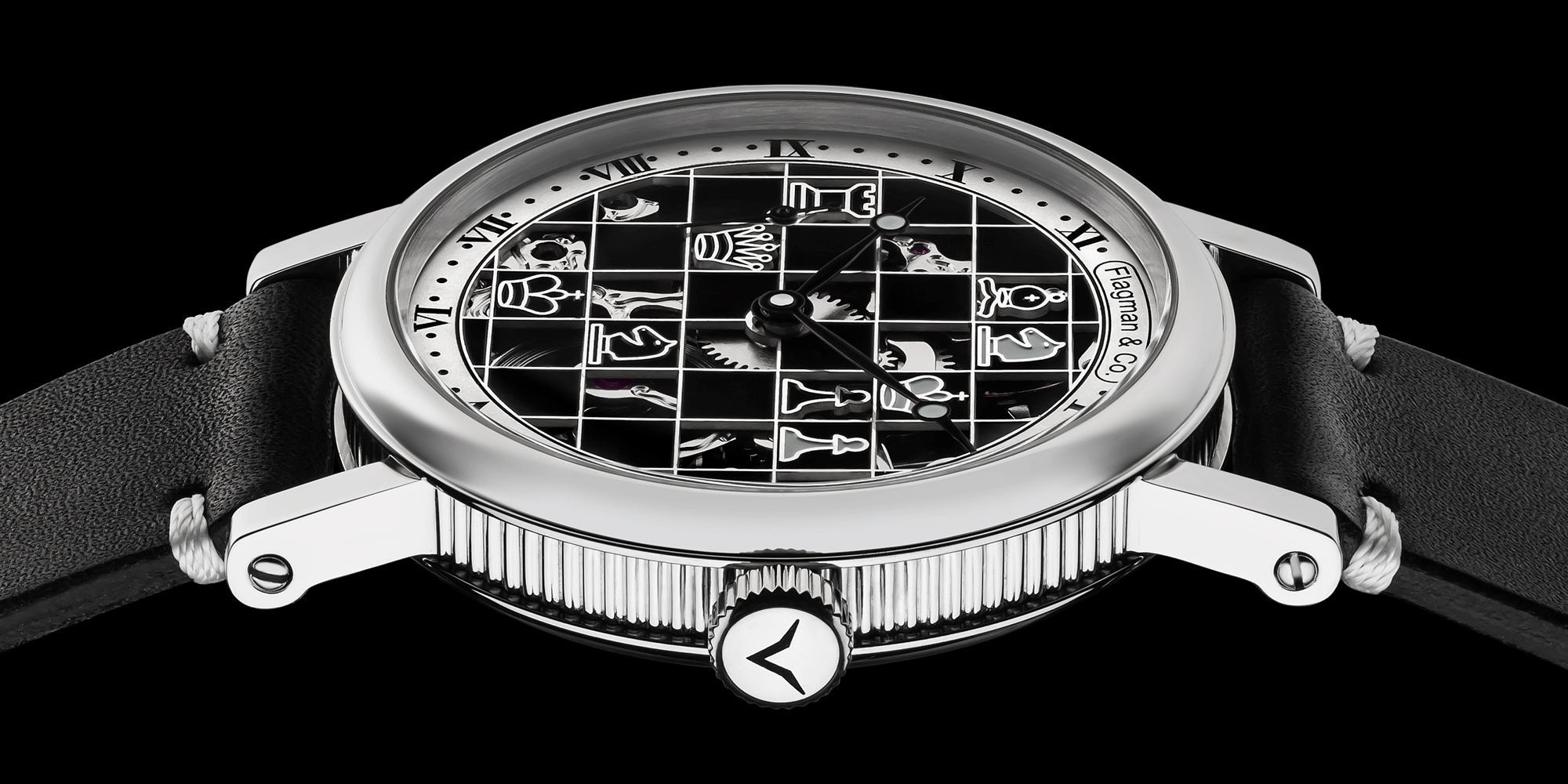 Close-up of skeleton mechanical watch crown