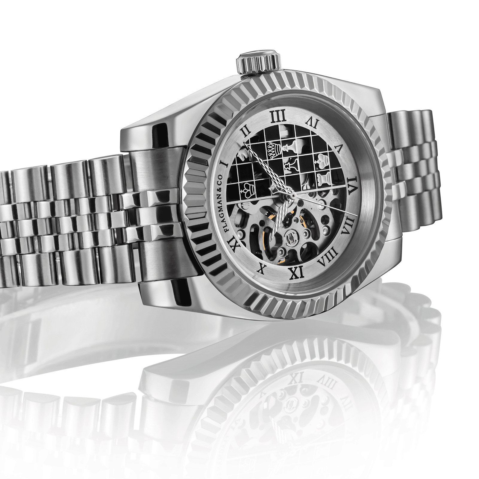 Front-view photo of Automatic Watch Chess in handmade watch