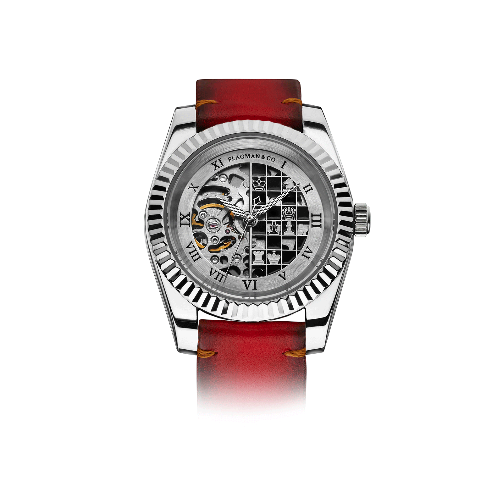 Skeleton watch Chess – Red Strap #color_red