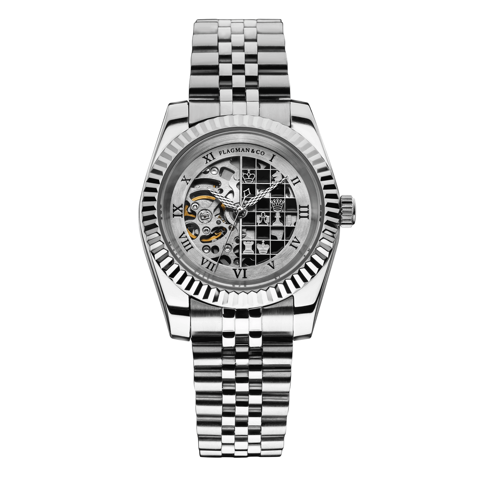 Skeleton watch Chess – Steel Strap #color_silver