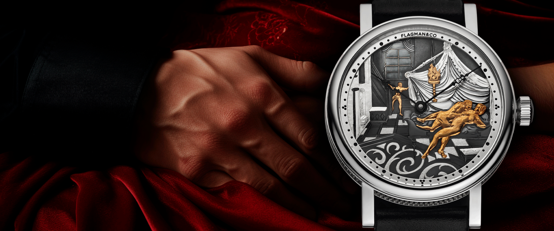 Luxury watch with intricate design on a dark background