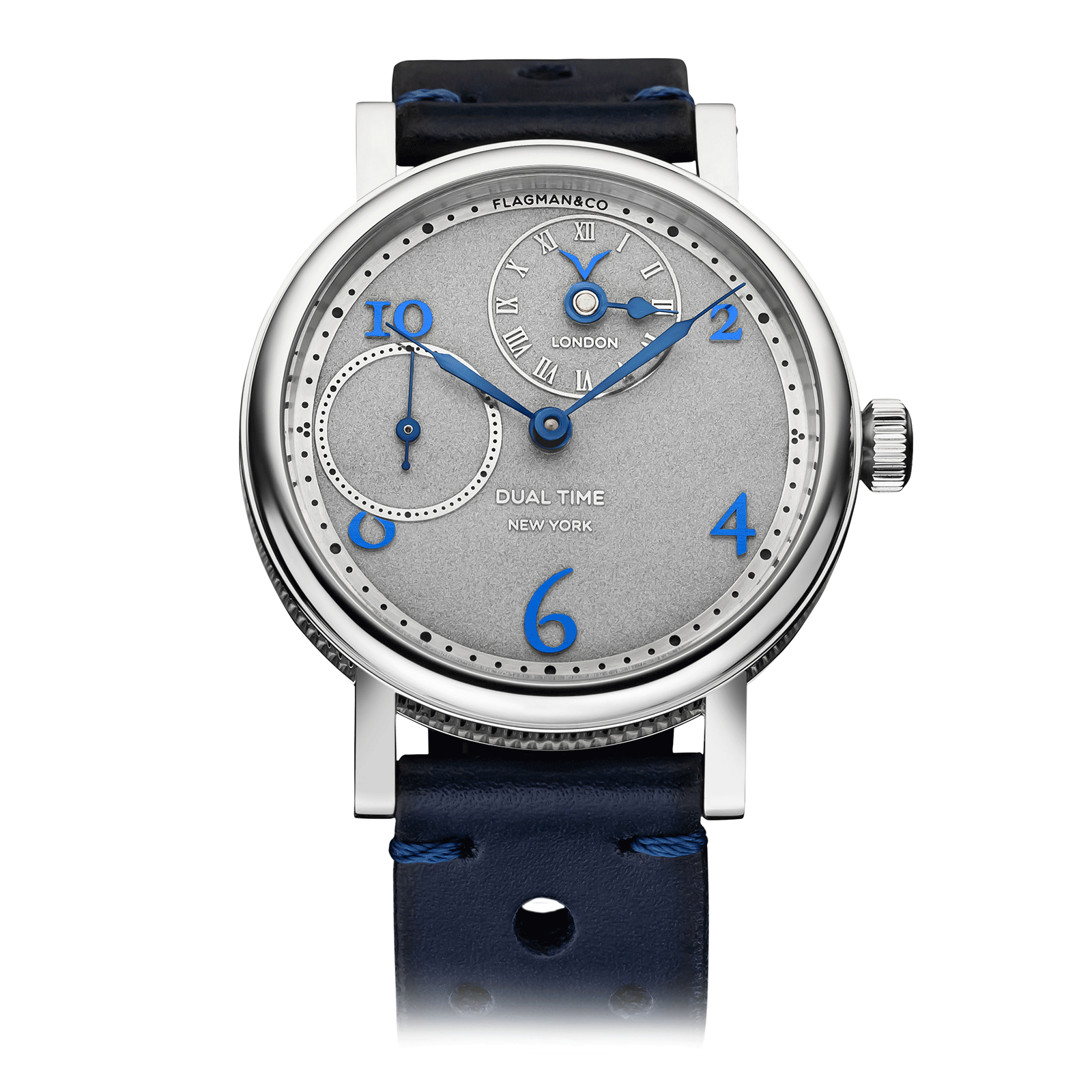 Dual Time Blue handmade watch with blue strap #color_blue