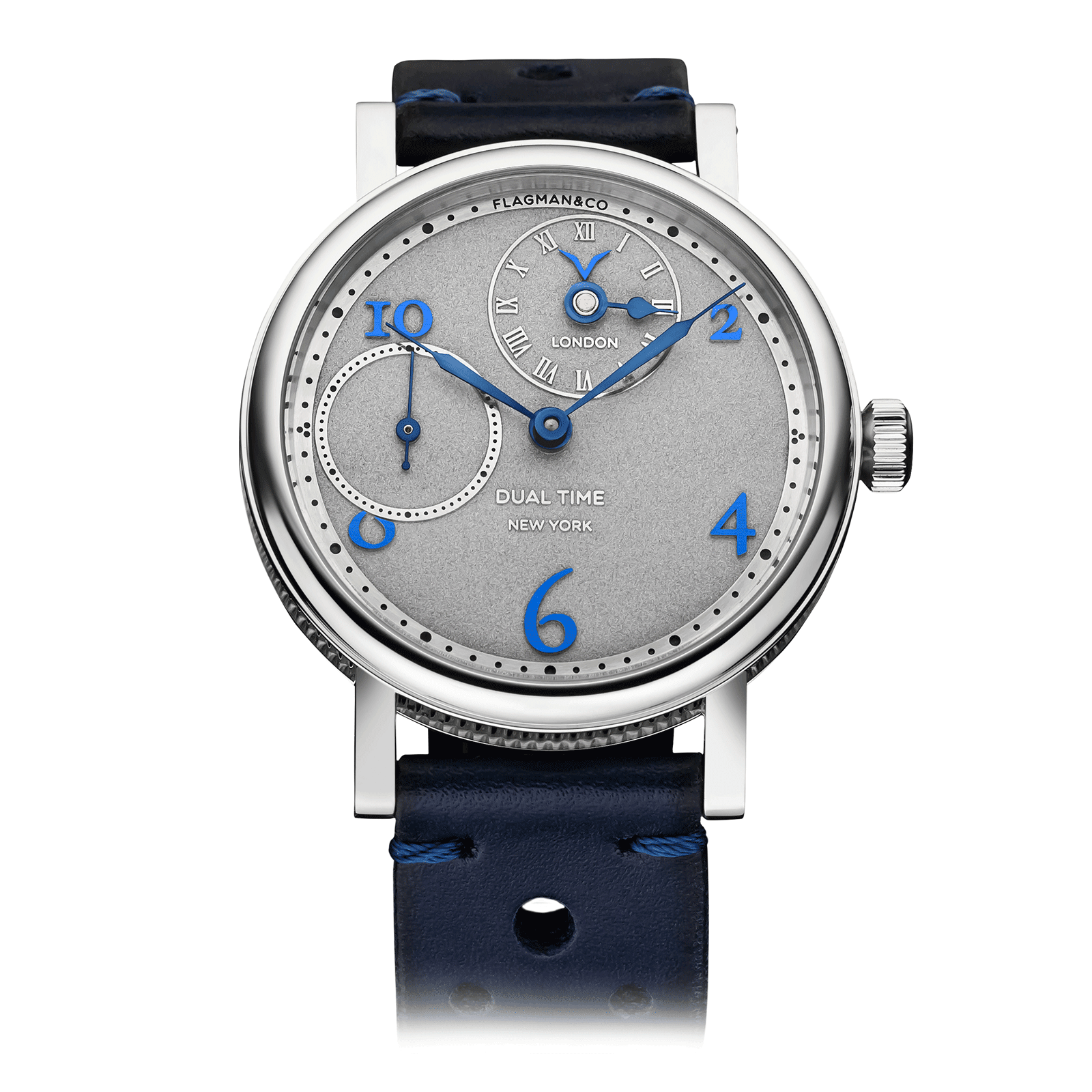 Dual Time Blue handmade watch with blue strap #color_blue