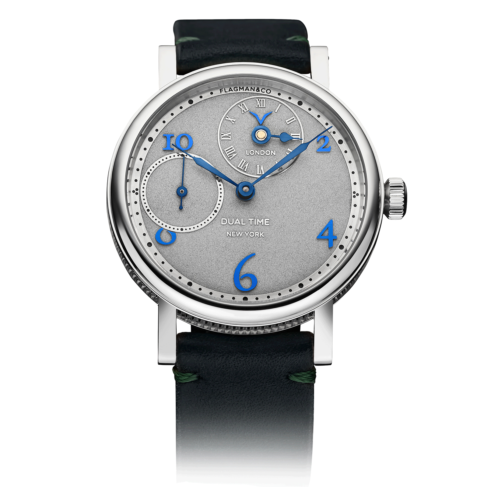 Dual Time Blue luxury mens watch with green strap #color_green