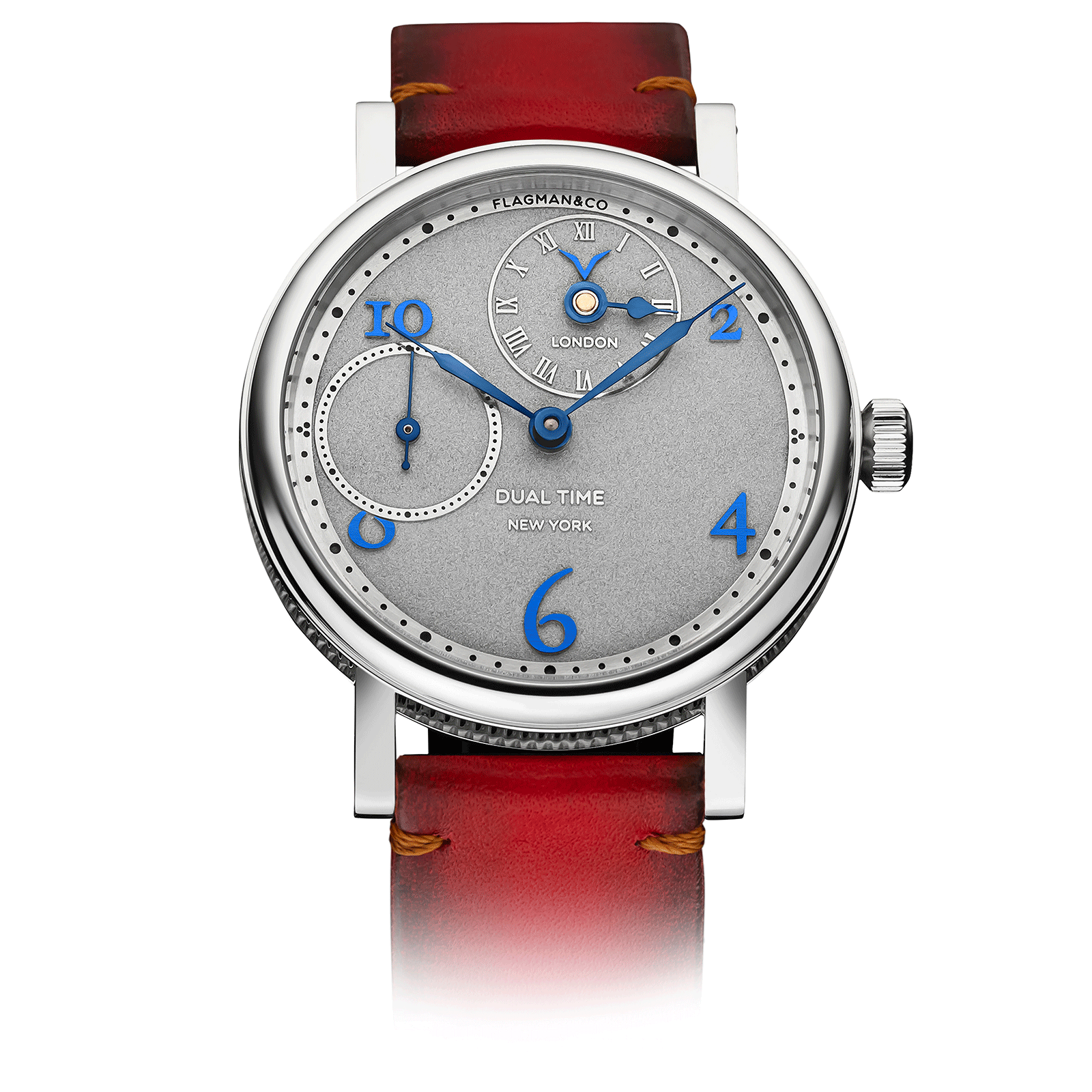 Dual Time Blue luxury mens watch with red strap #color_red