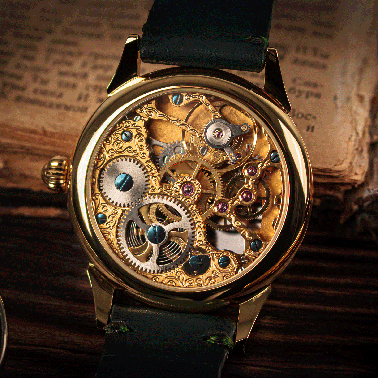 Rear view of Masterpiece showing skeleton caseback.