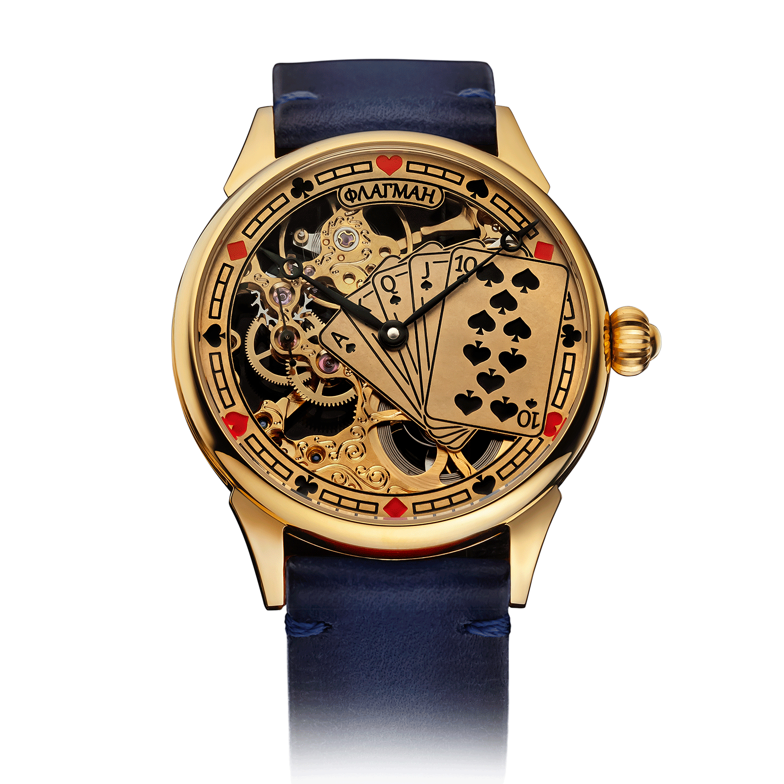 Blue Leather Strap on Flush Royale Skeleton Watch #color_blue