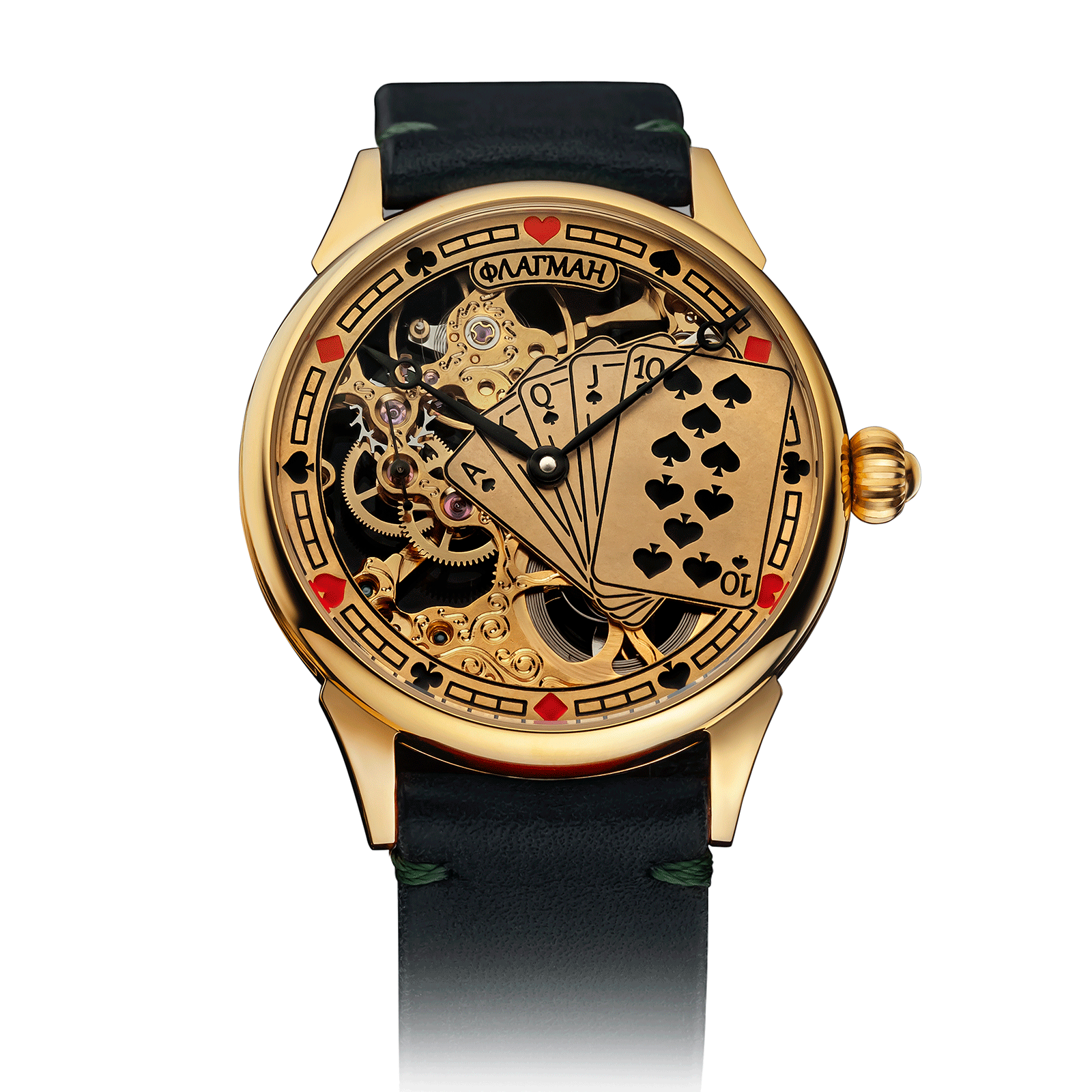 Flush Royale watch with Green Leather Strap – Skeleton Watch #color_green