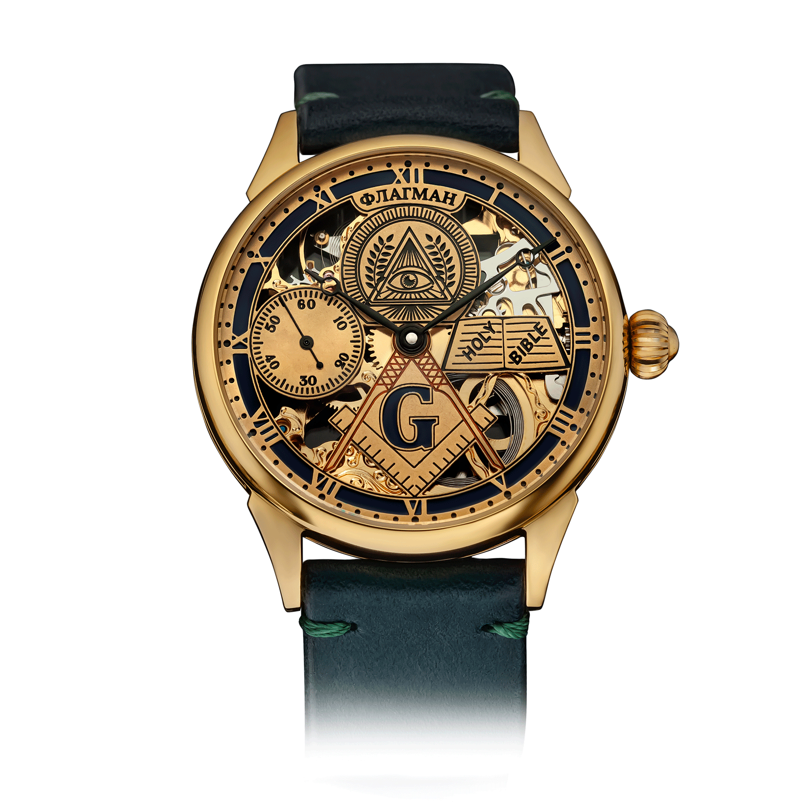 Bible watch with Green Leather Strap – Skeleton Watch #color_green