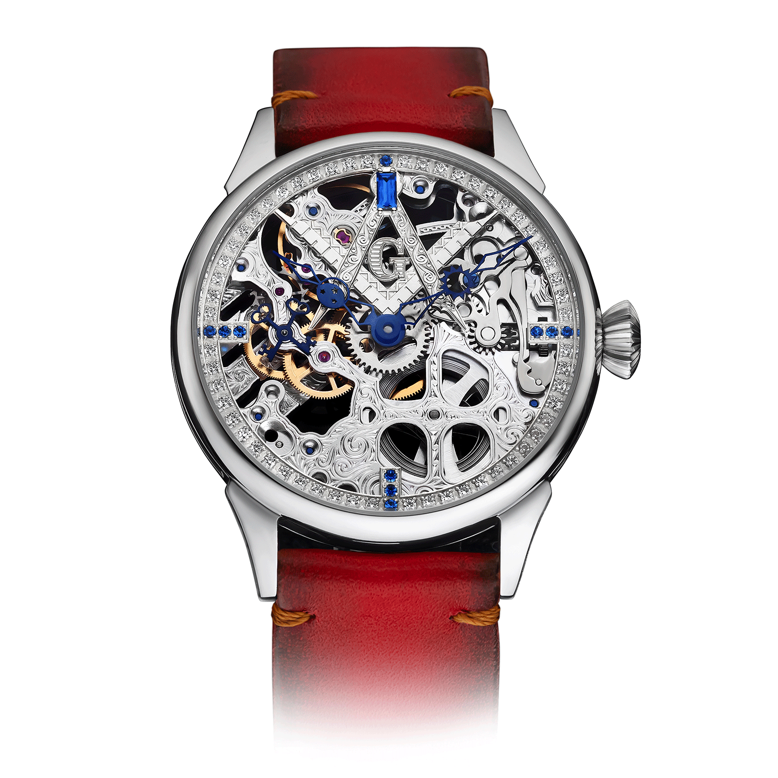 Red Strap Skeleton Watch – Freemason watch #color_red