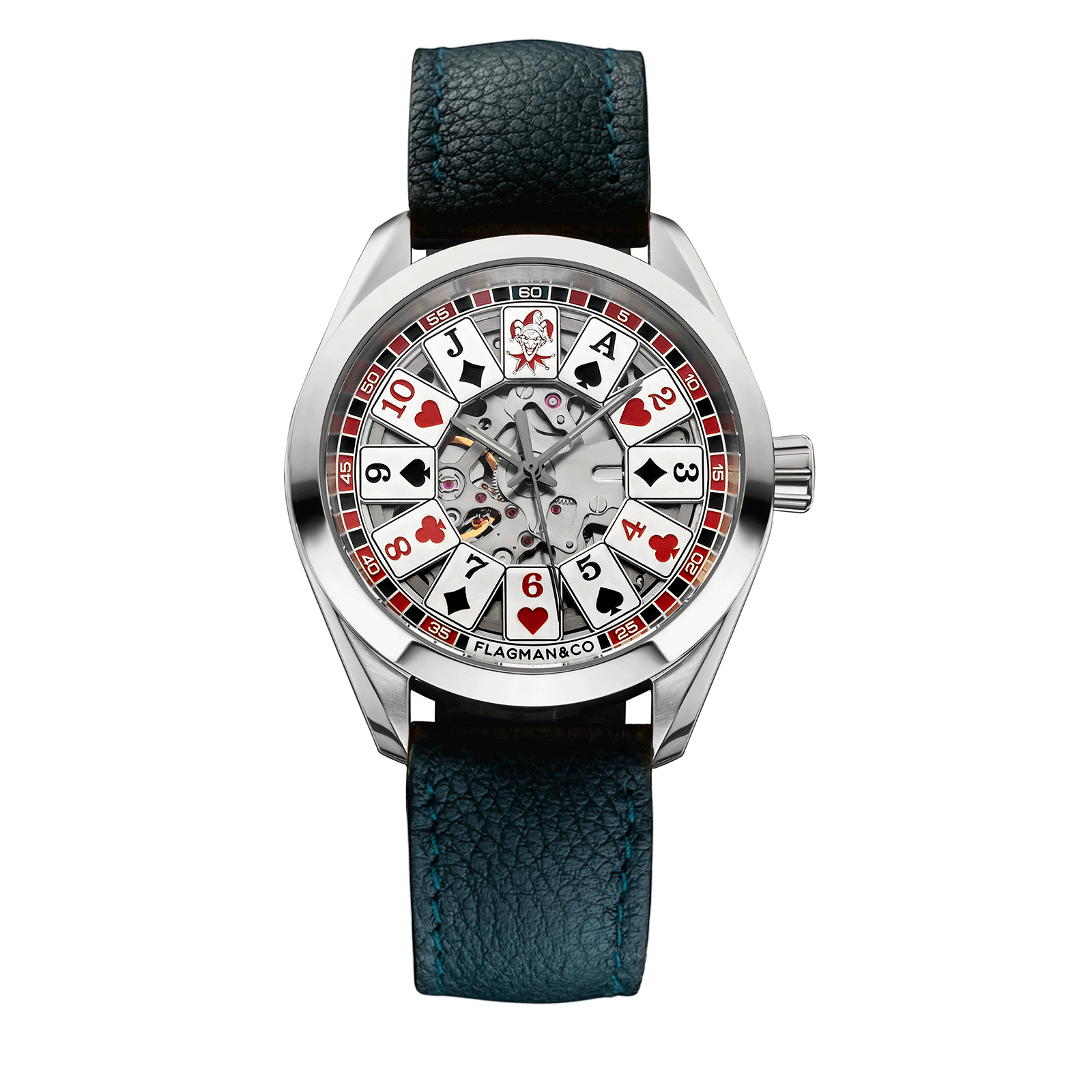 Poker Watch - Gambler, on Green Leather Strap #color_green
