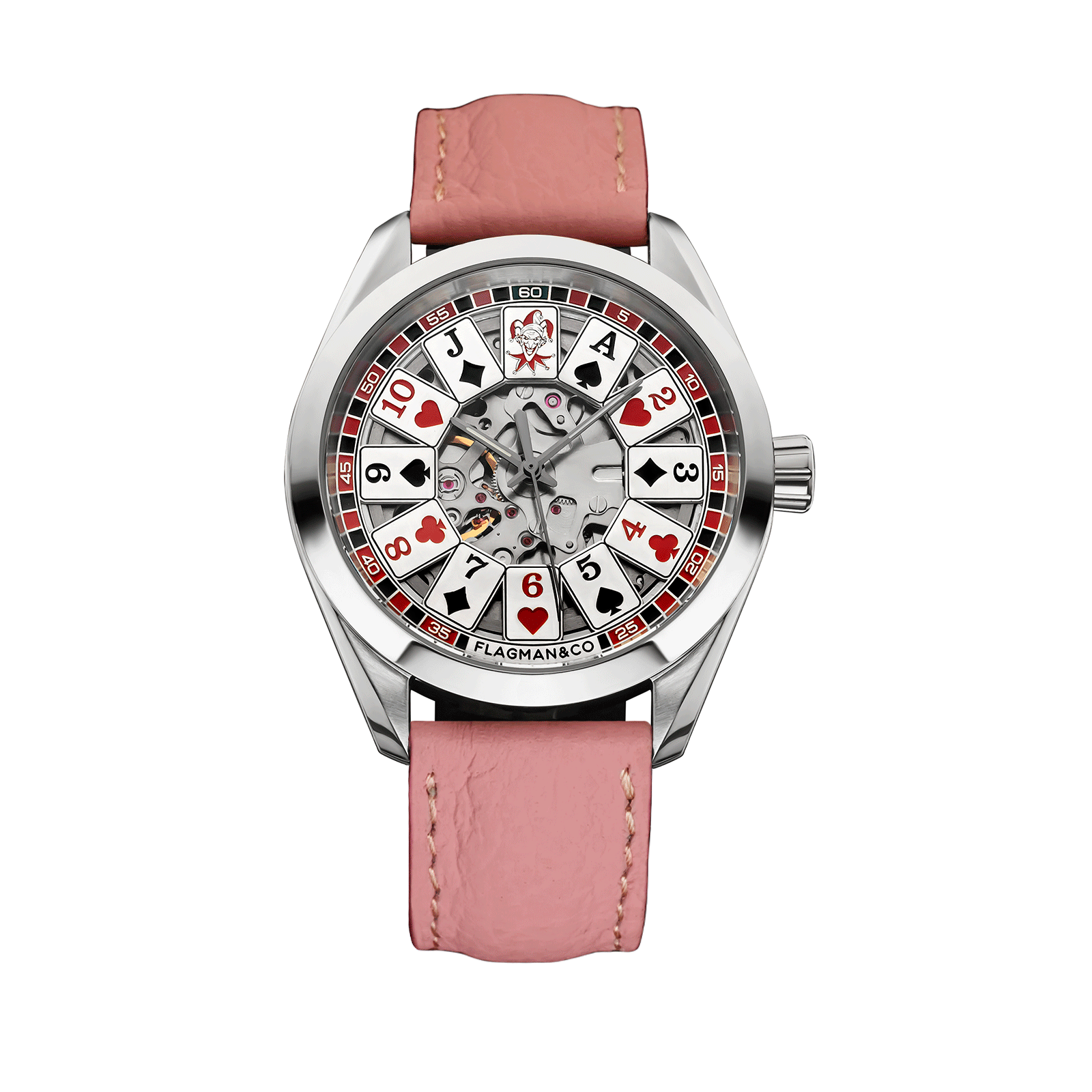 Gambler Casino Watch, on Pink Leather Strap #color_pink