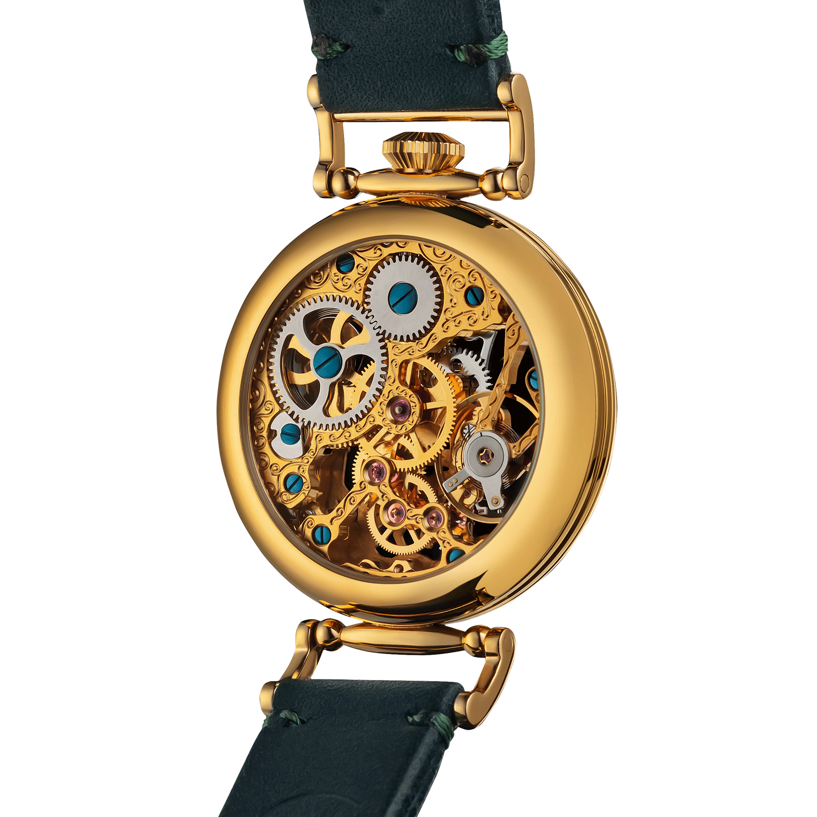 Back view of Skeleton Handmade watch – exposed movement