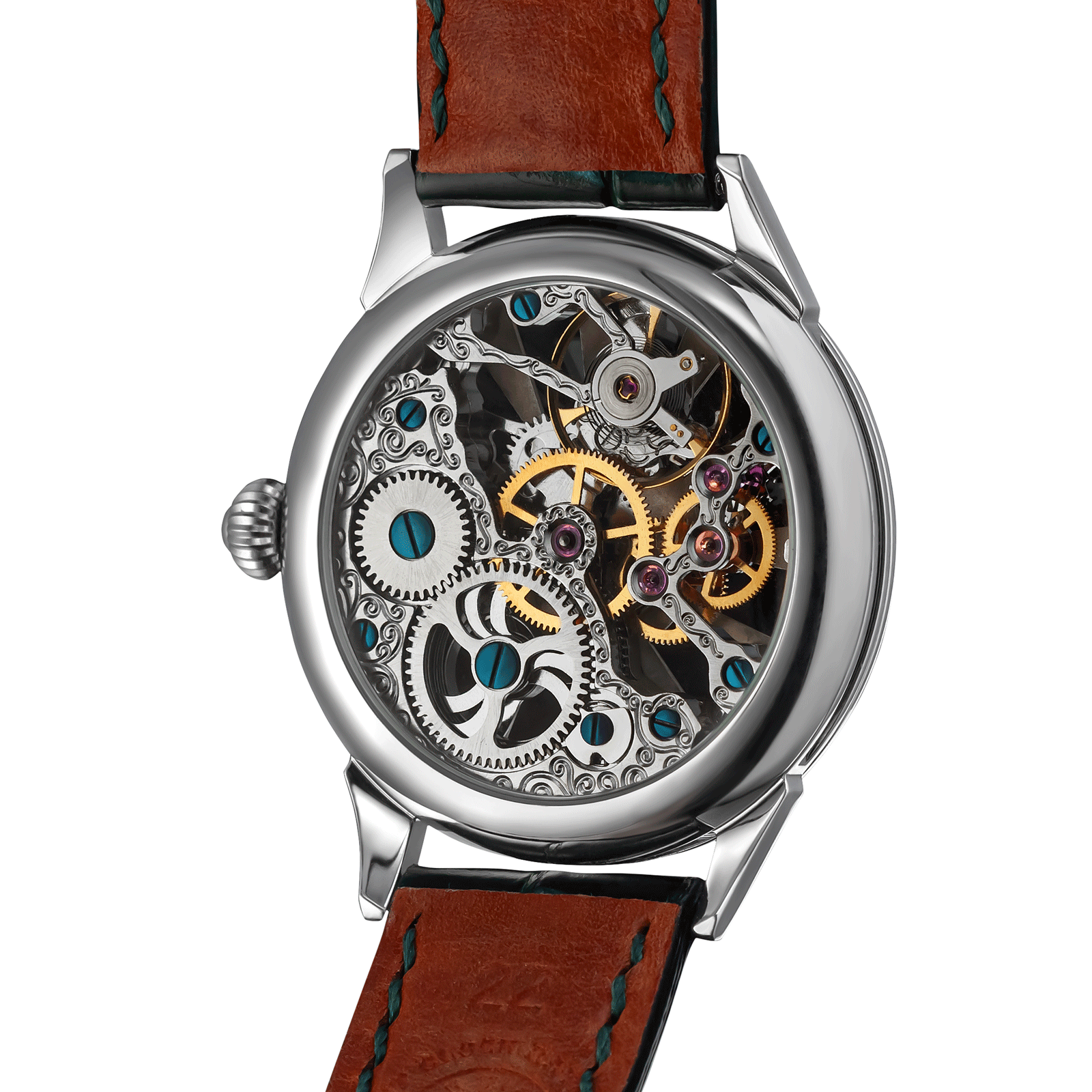 Back view of Card Aethetics watch – exposed movement and caseback design