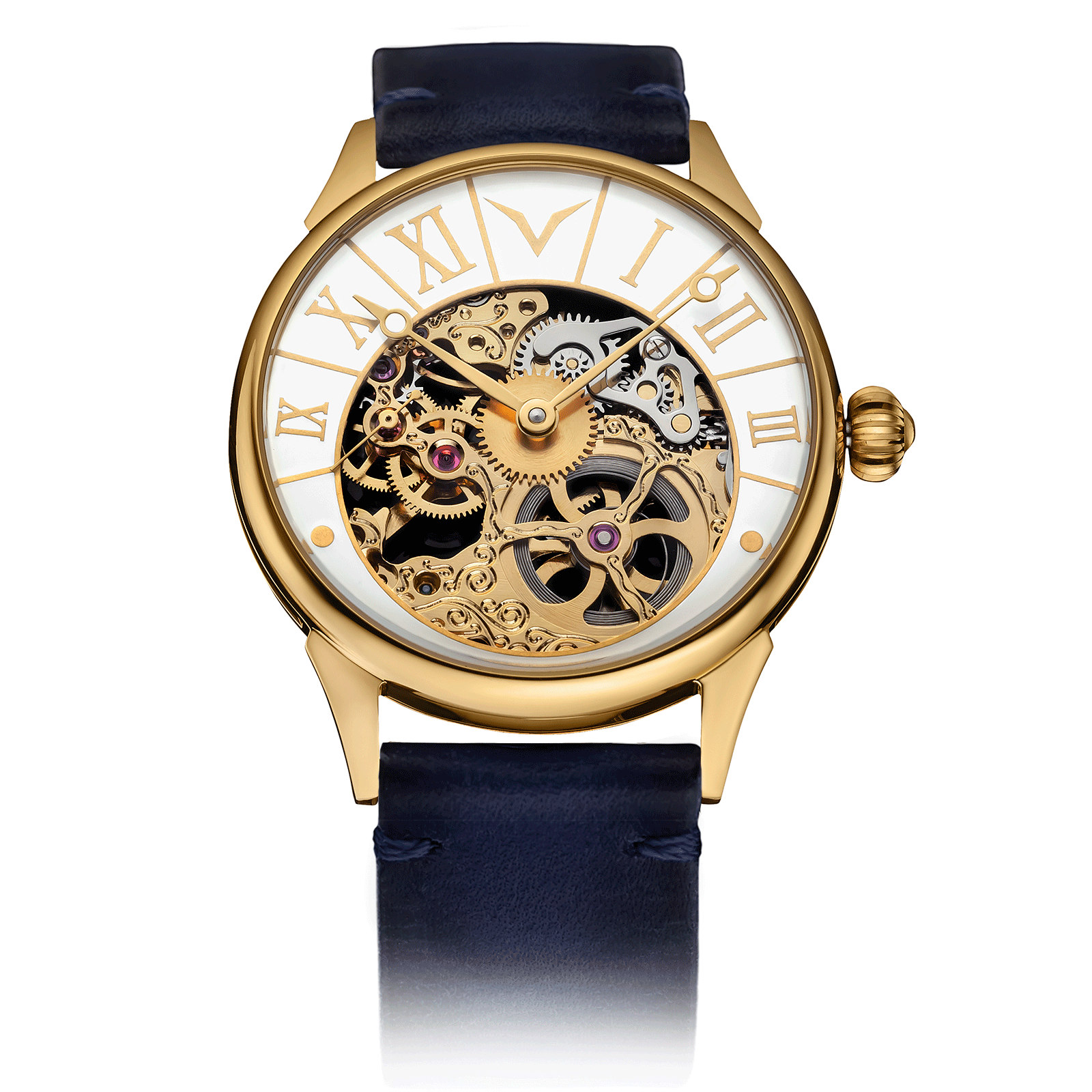 Blue Leather Strap on Skeleton Mechanical Watch #color_blue