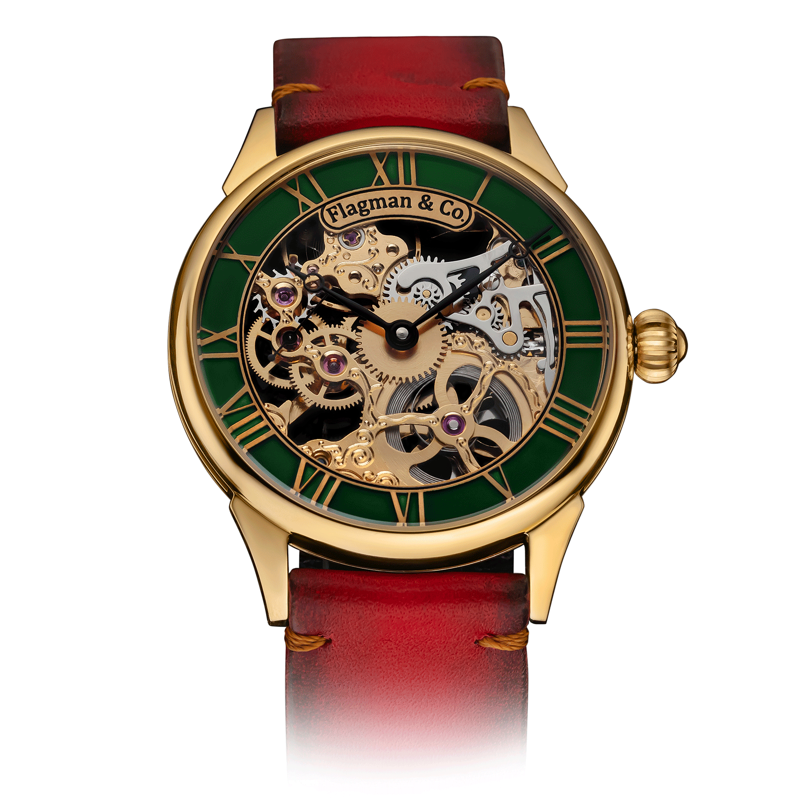Red Strap Skeleton Watch – Handmade watch #color_red