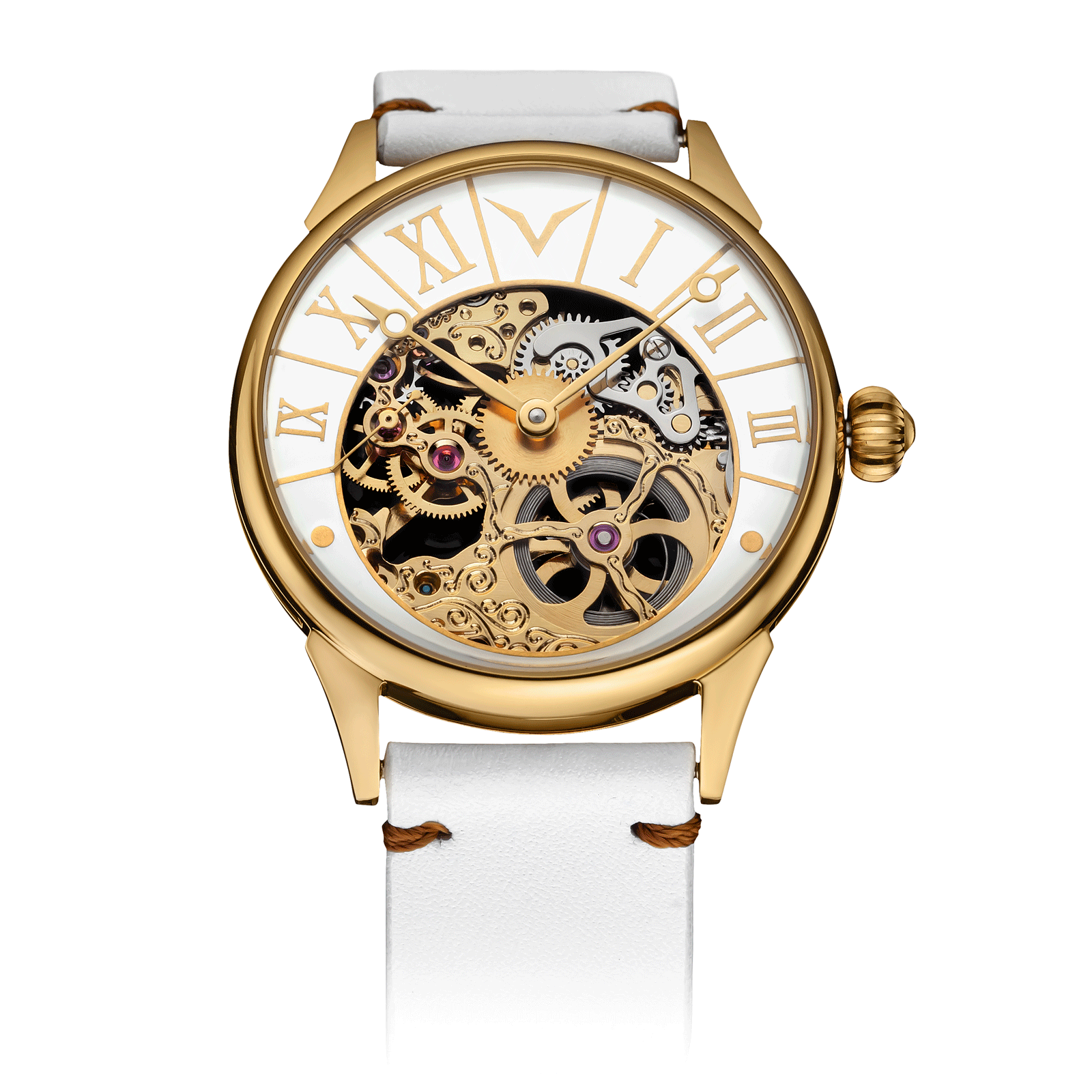 White Strap Handmade Watch – Skeleton Mechanical watch #color_white