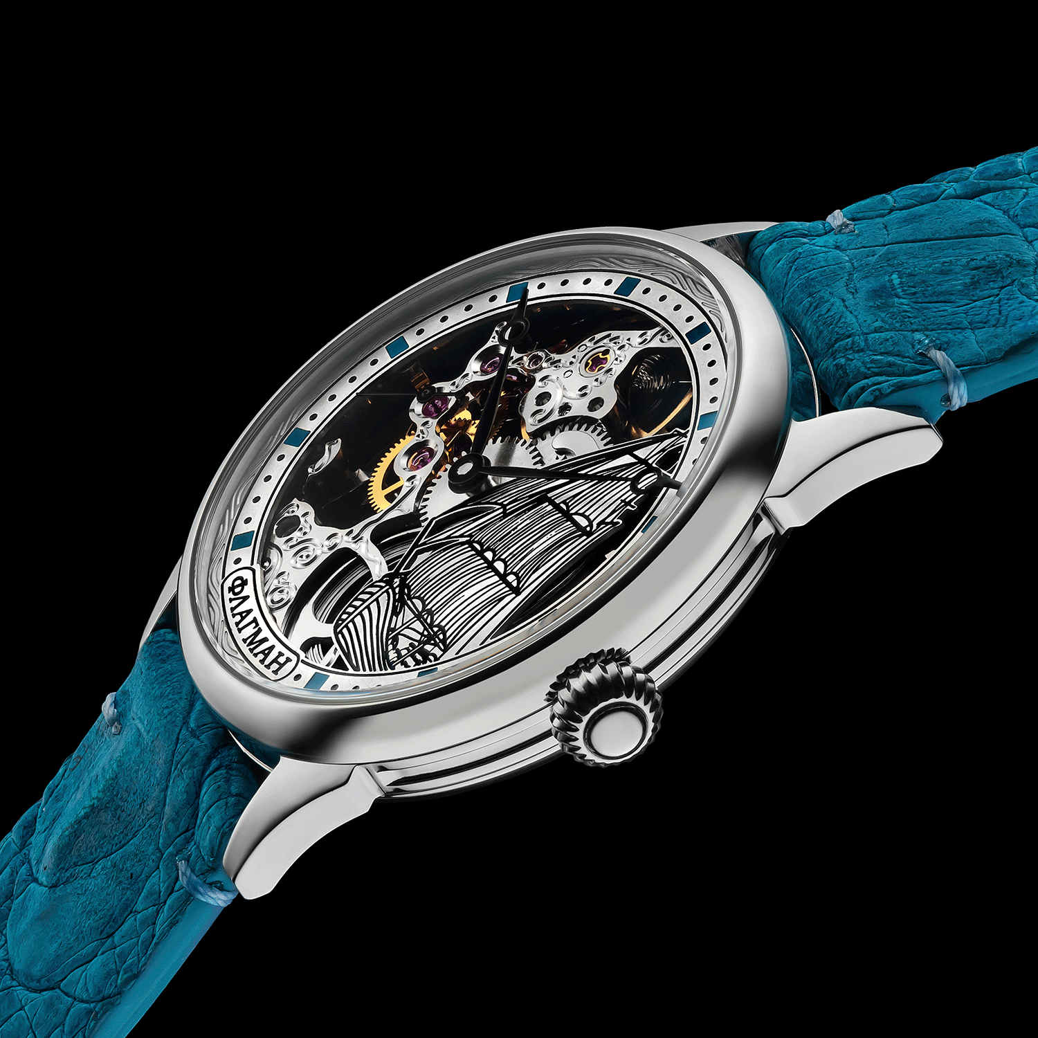 Front view detail of Masterpiece skeleton watch