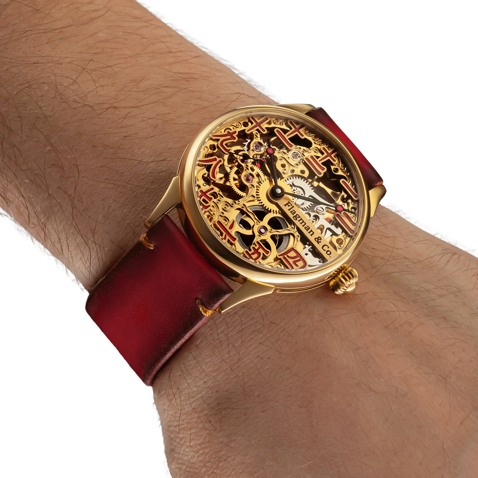 Handmade skeleton watch worn on wrist - Chinese Ruby