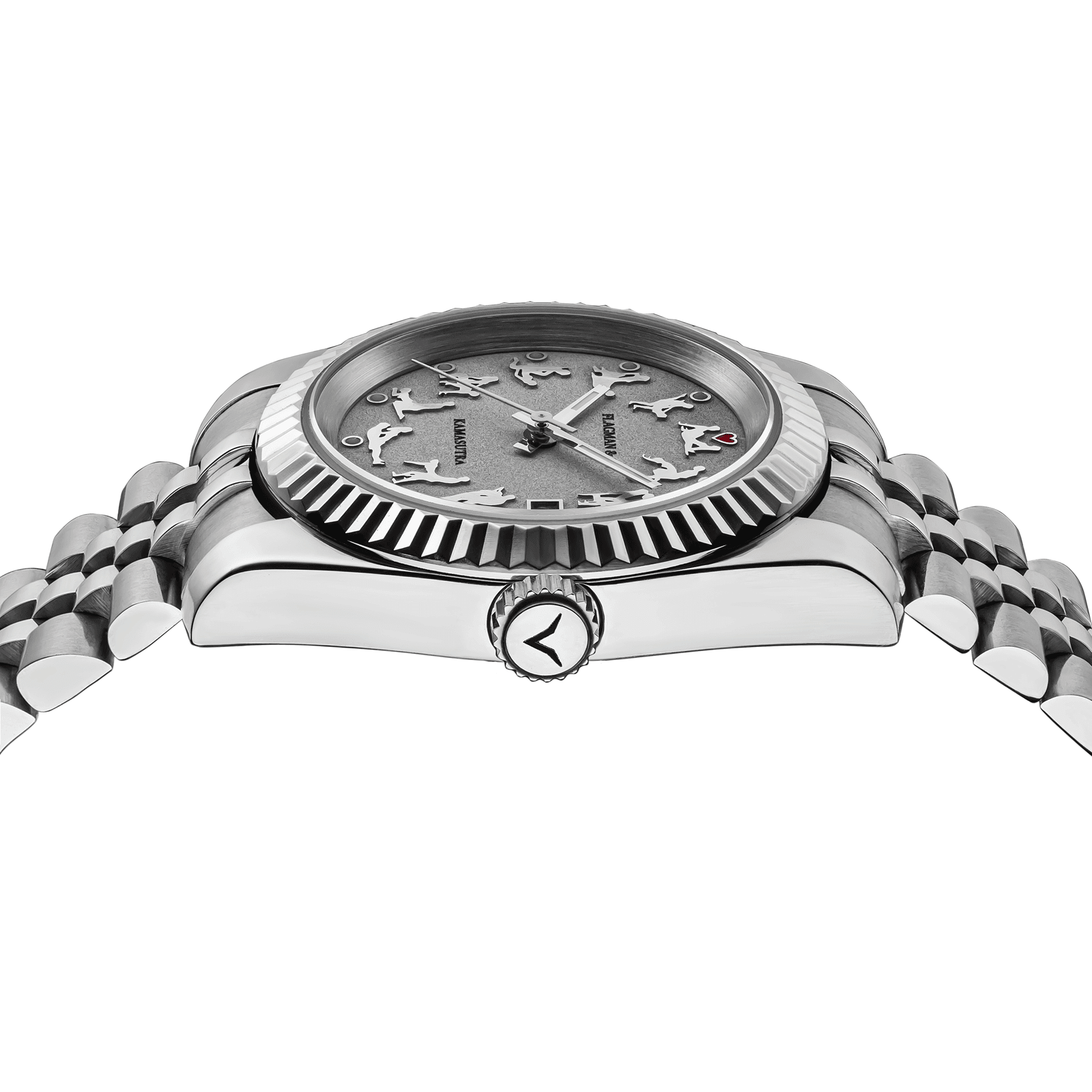 Close-up of handmade watch with side crown and detailed case finish - KS