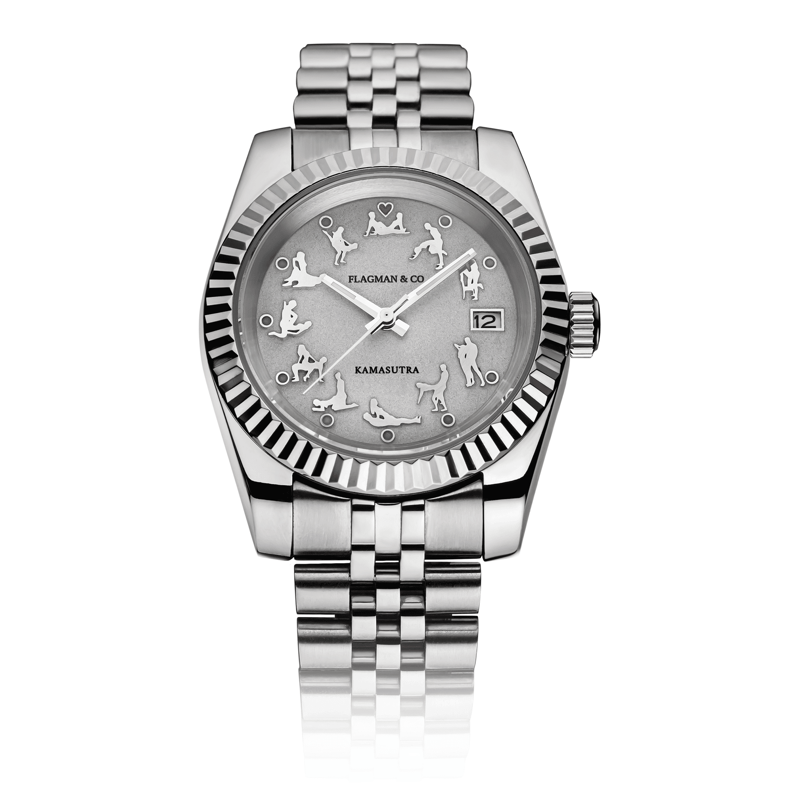 Silver watch with unique face design on a white background #color_stainless-steel