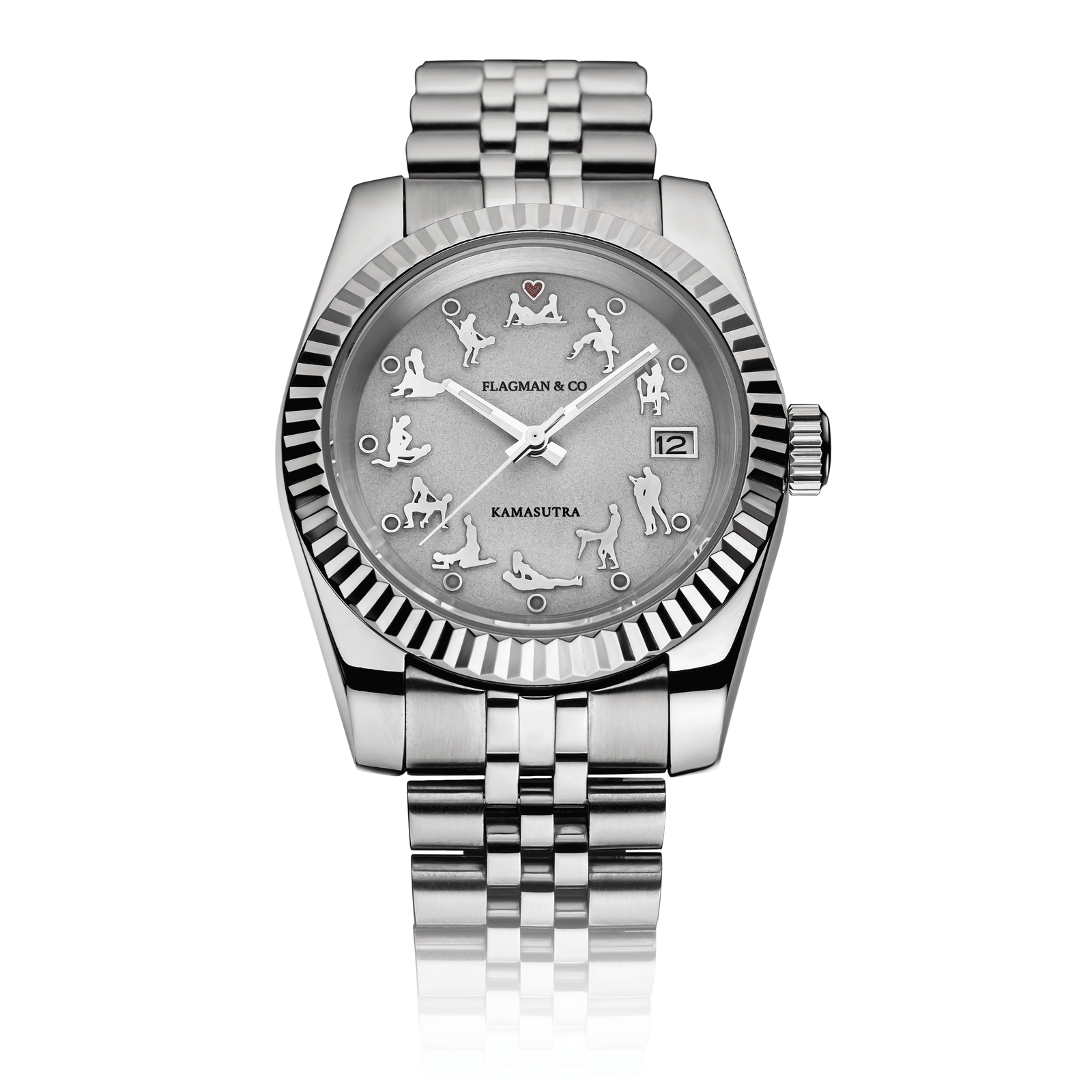 Silver watch with unique face design on a white background #color_stainless-steel