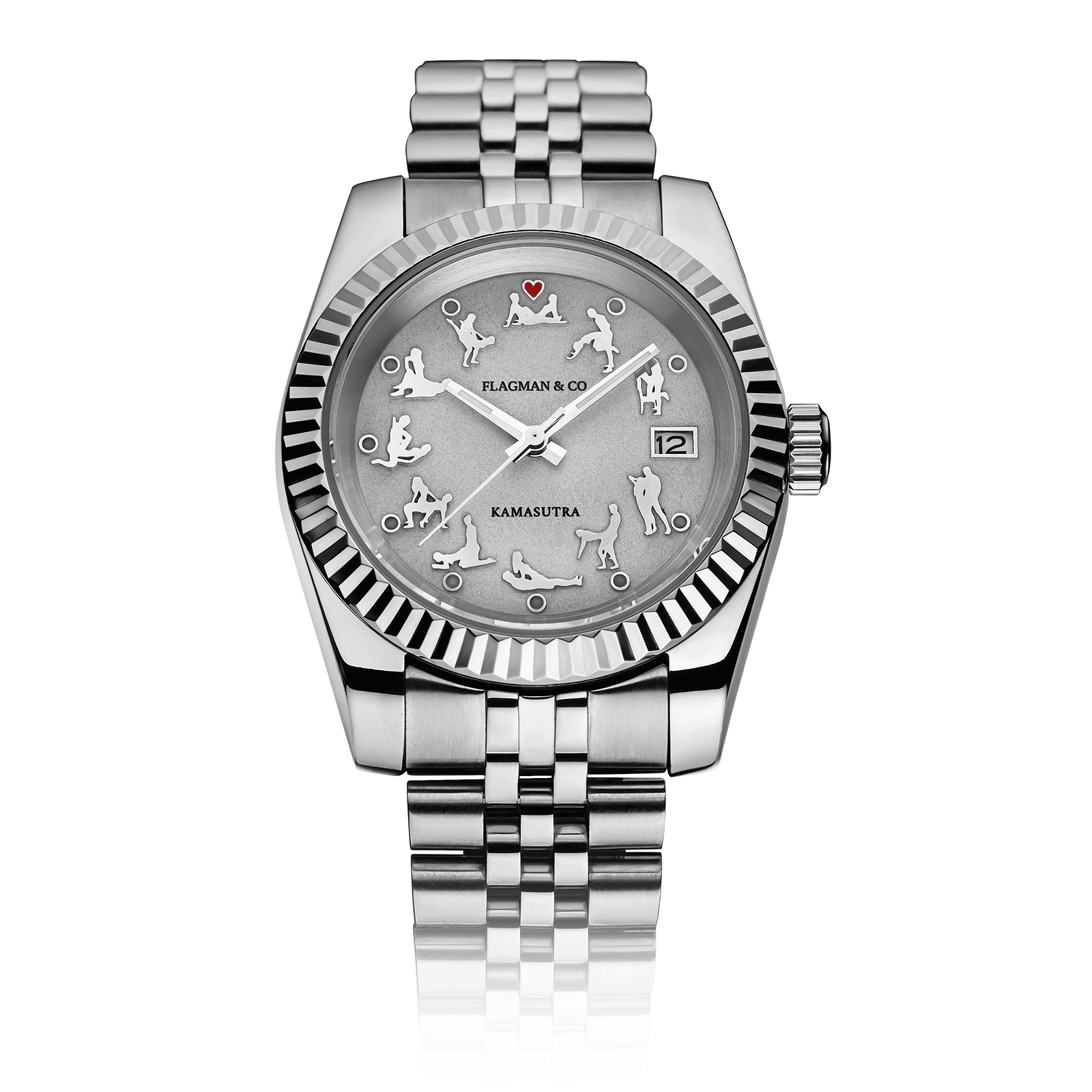 Silver watch with unique face design on a white background #color_silver