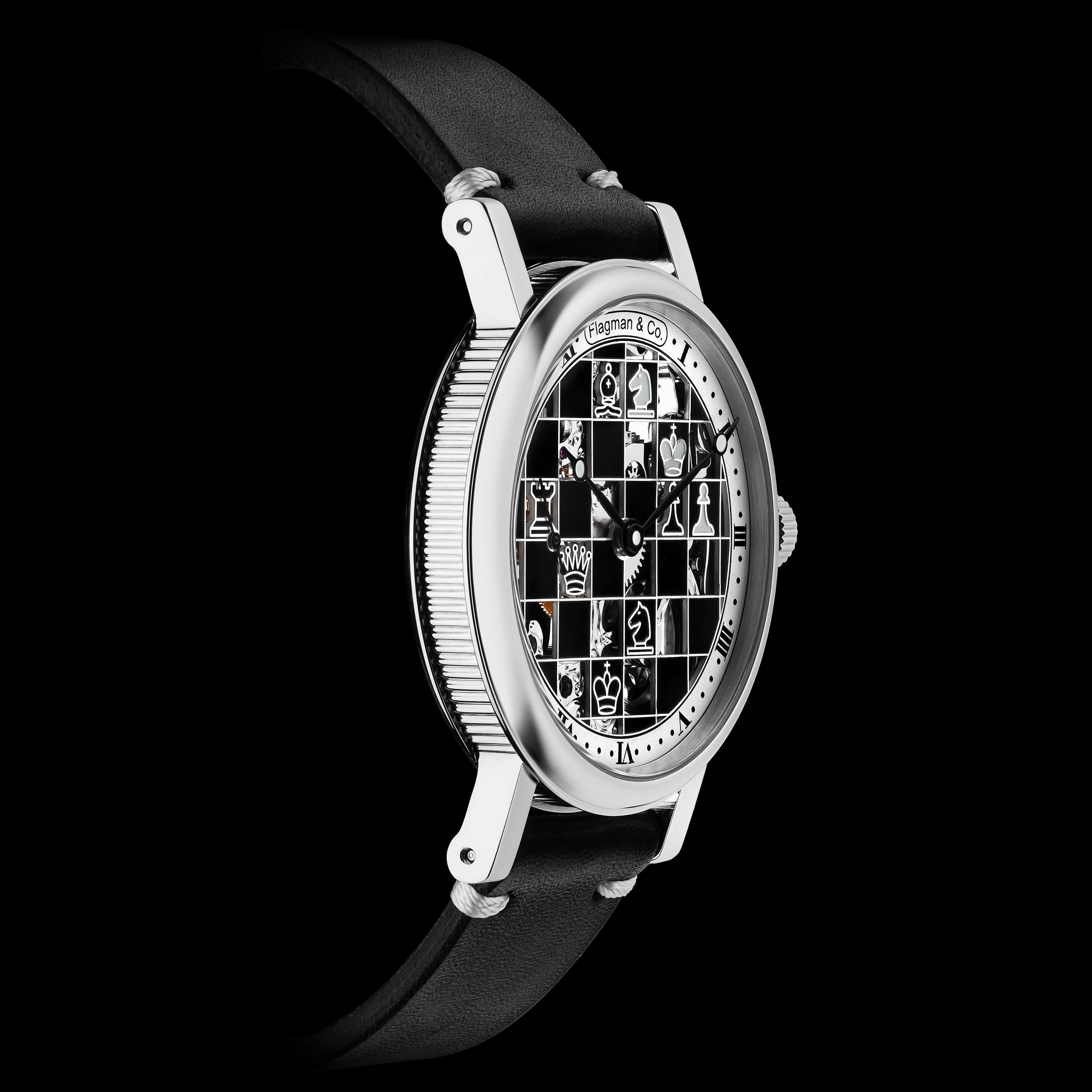 Luxury watch with a unique face design on a black background
