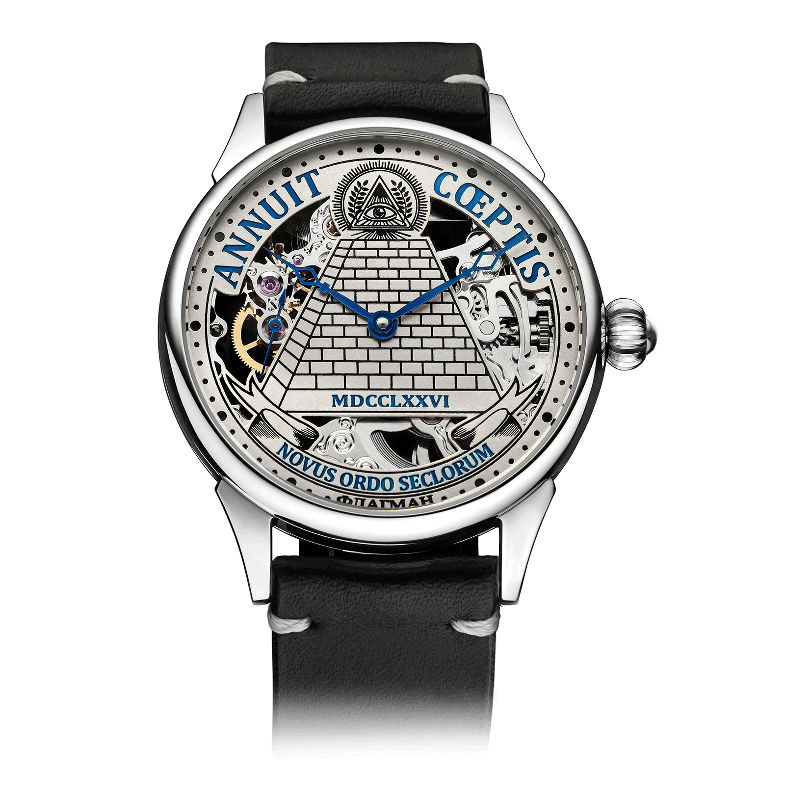 Handmade watch Masonic Lodge with Black Strap #color_black