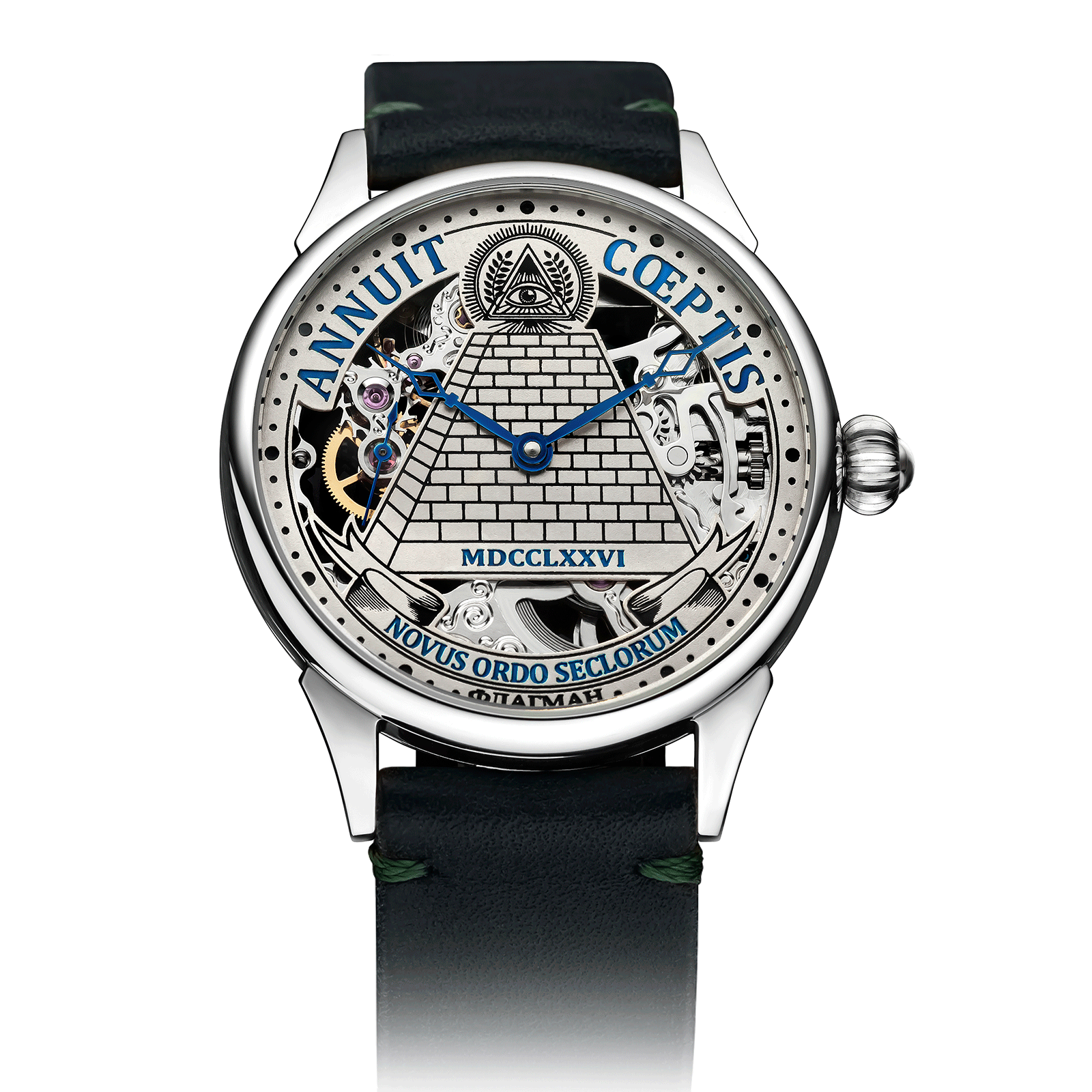 Skeleton watch Masonic Lodge with Green Strap #color_green