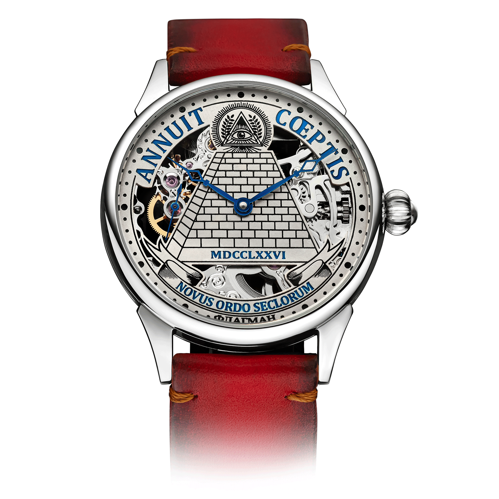 Skeleton watch Masonic Lodge with Red Strap #color_red