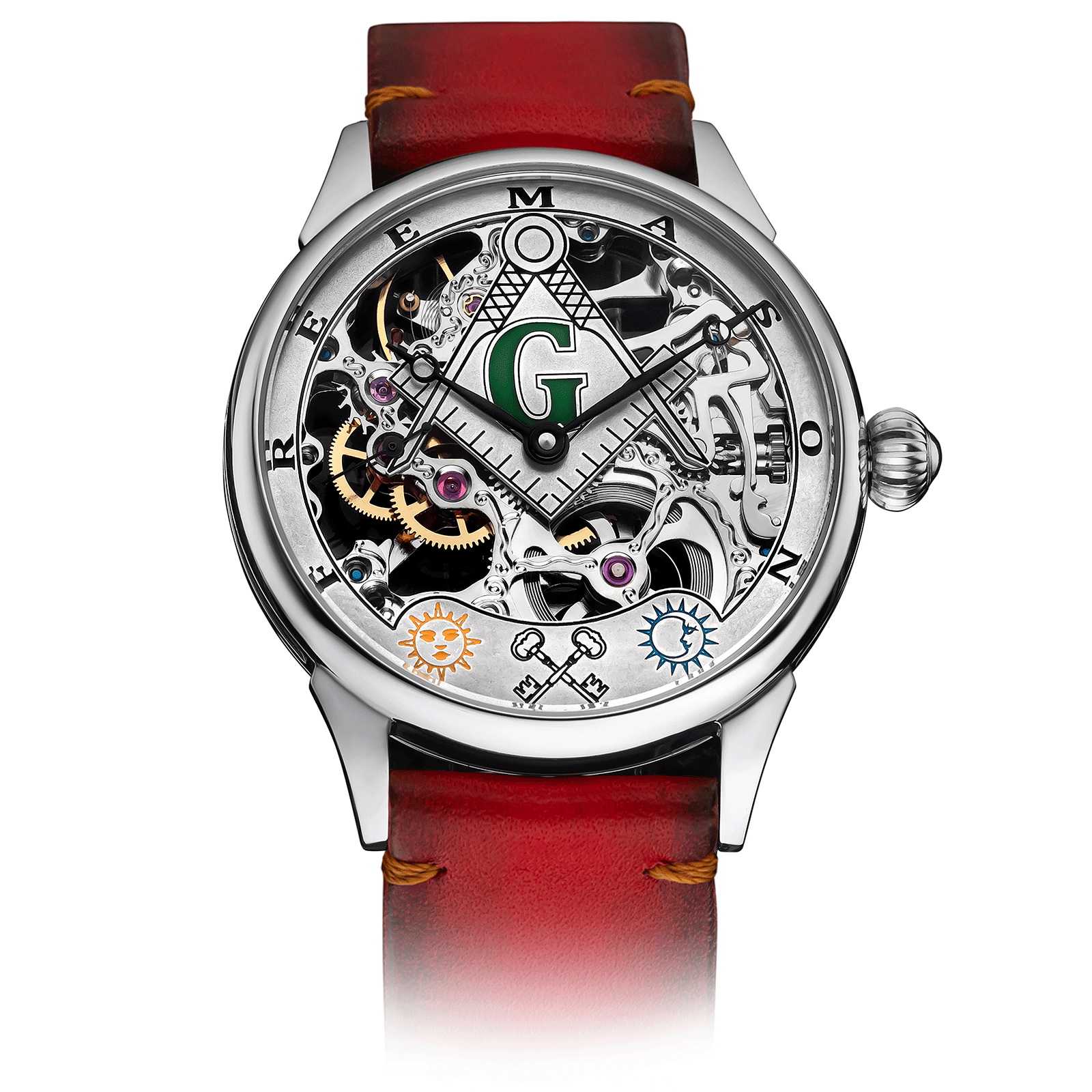 Red Strap Skeleton Watch – Freemason watch #color_red
