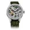 Skeleton watch with green strap and intricate design on a white background #color_green